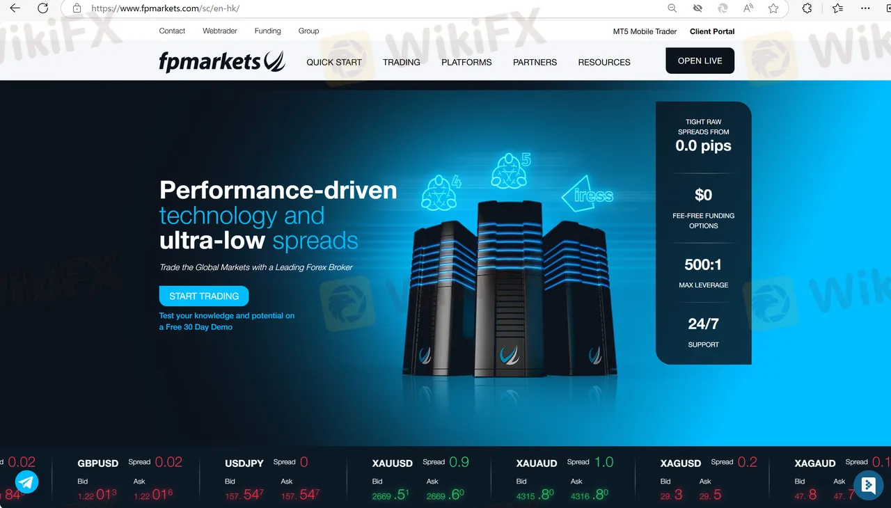 FP Markets' homepage FP Markets' homepage
