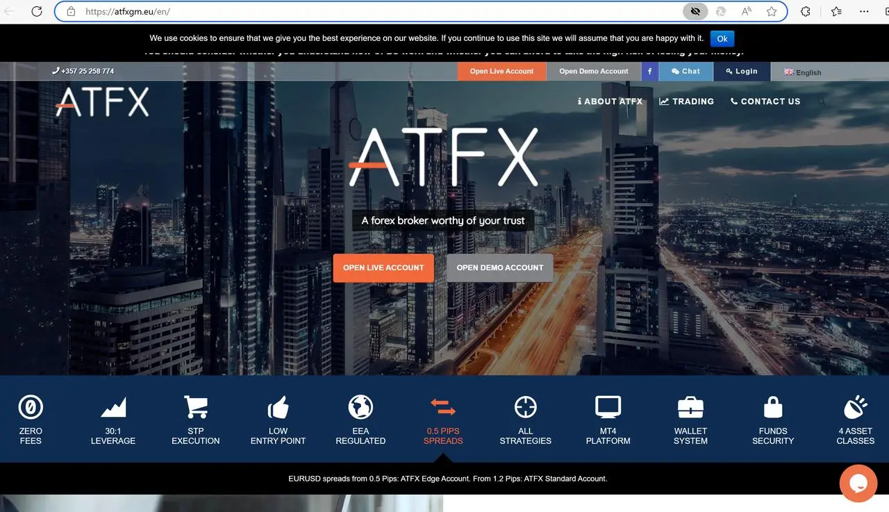 ATFX's homepage ATFX's homepage