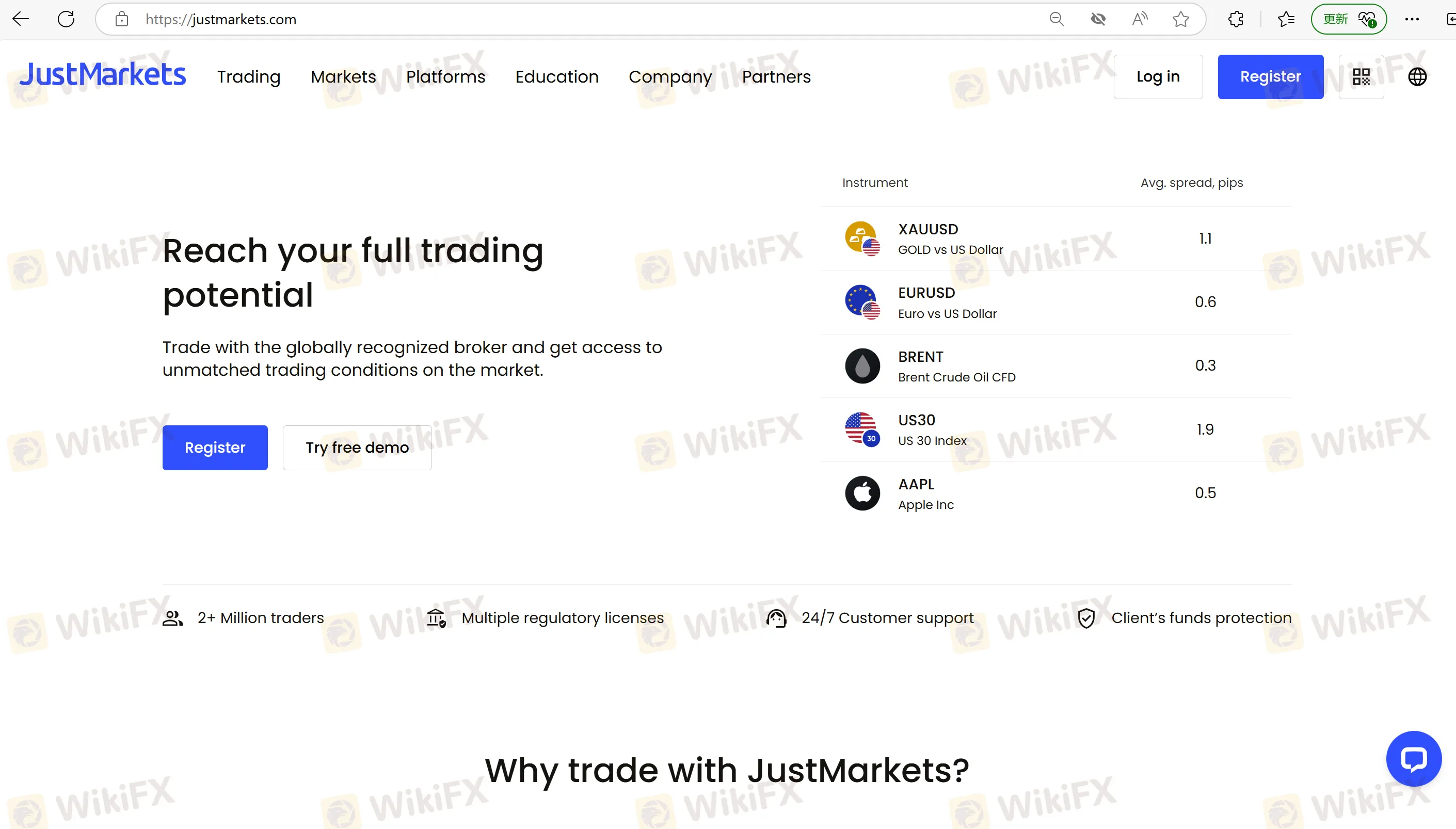 JustMarkets homepage