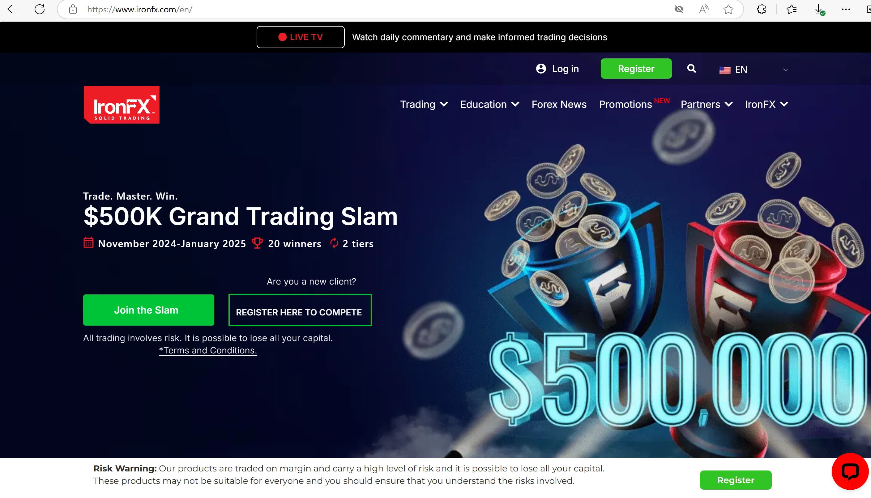 IronFX's homepage