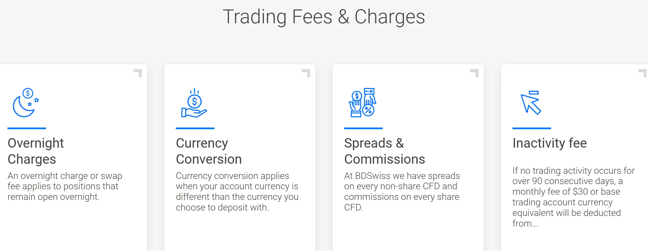 Tarifas y cargos de trading Tarifas y cargos de trading