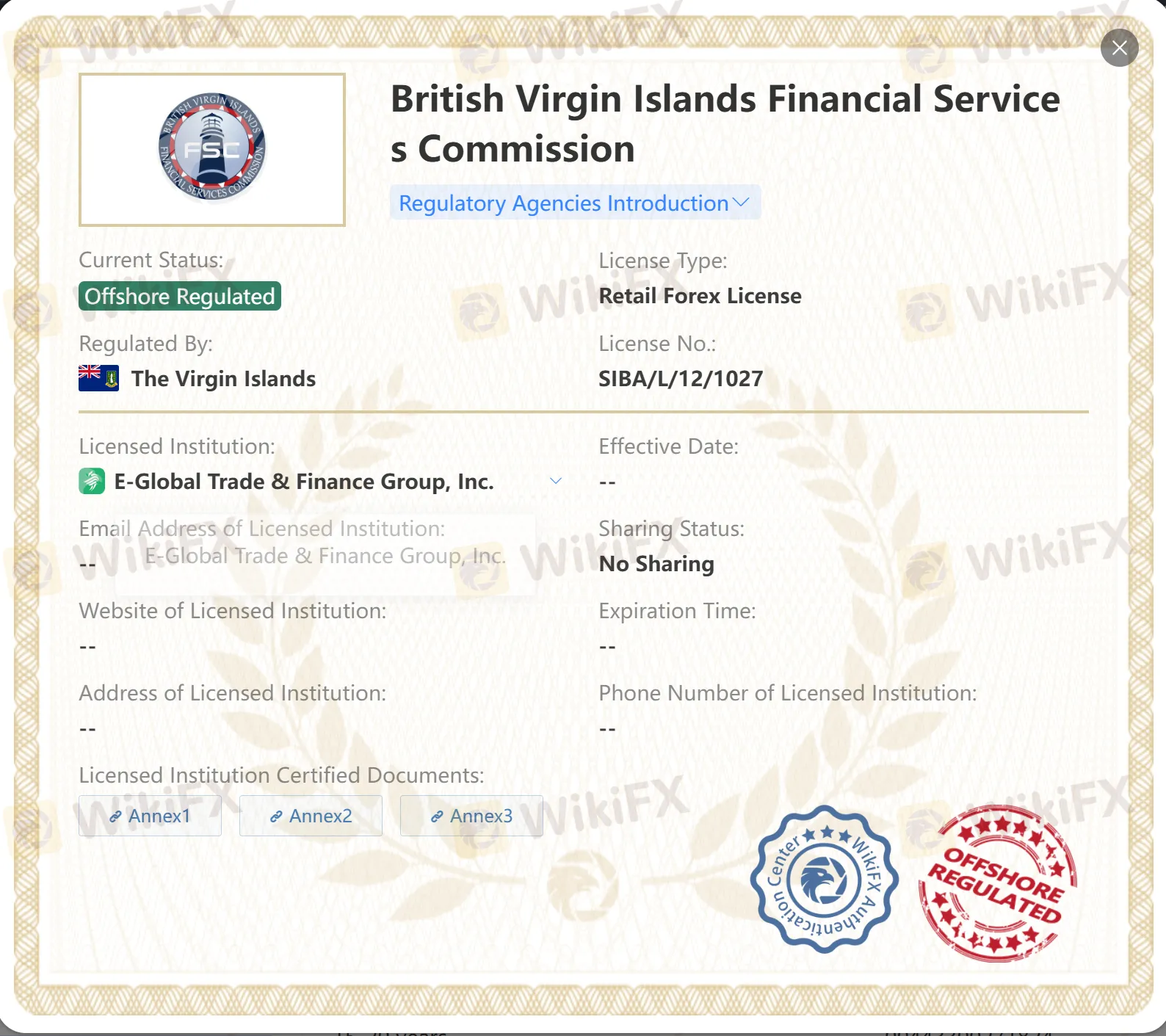 Offshore regulated by FSC