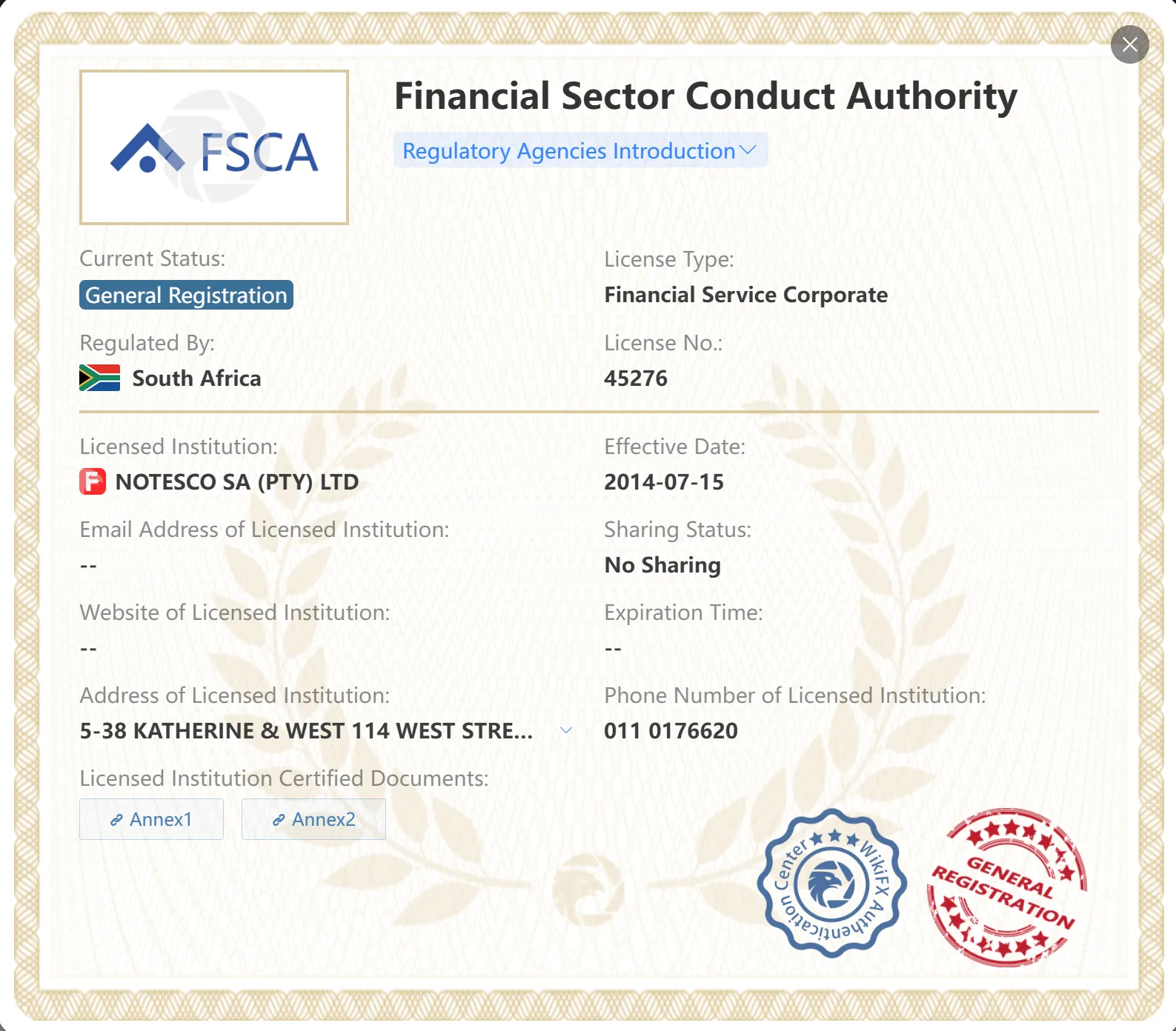 General registered FSCA license