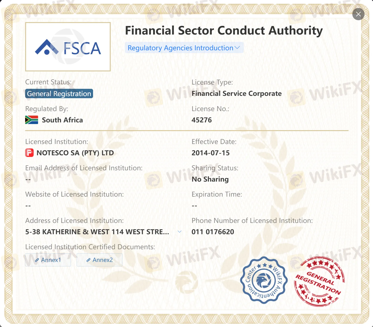 General registered FSCA license