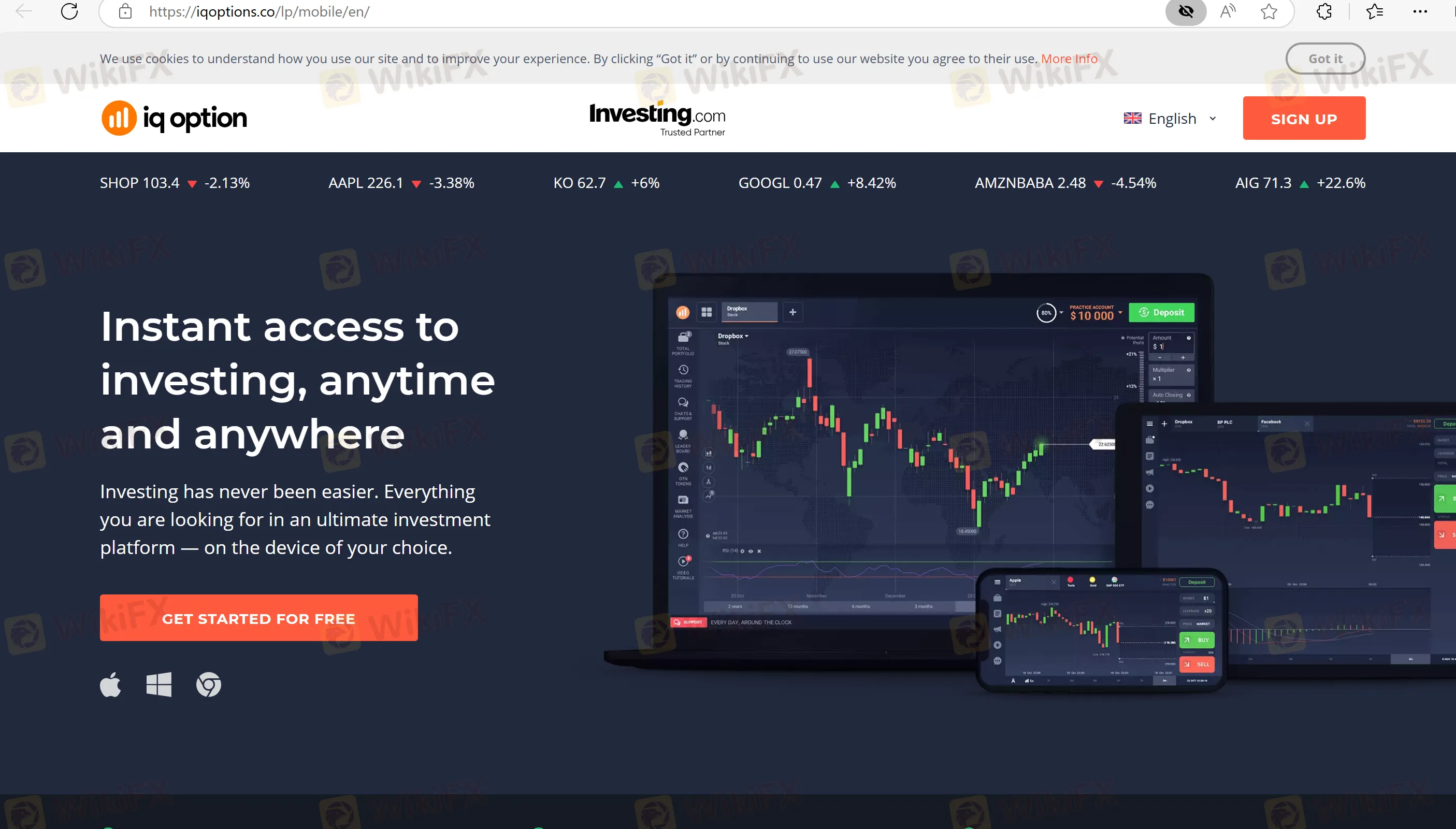 IQ Option's homepage