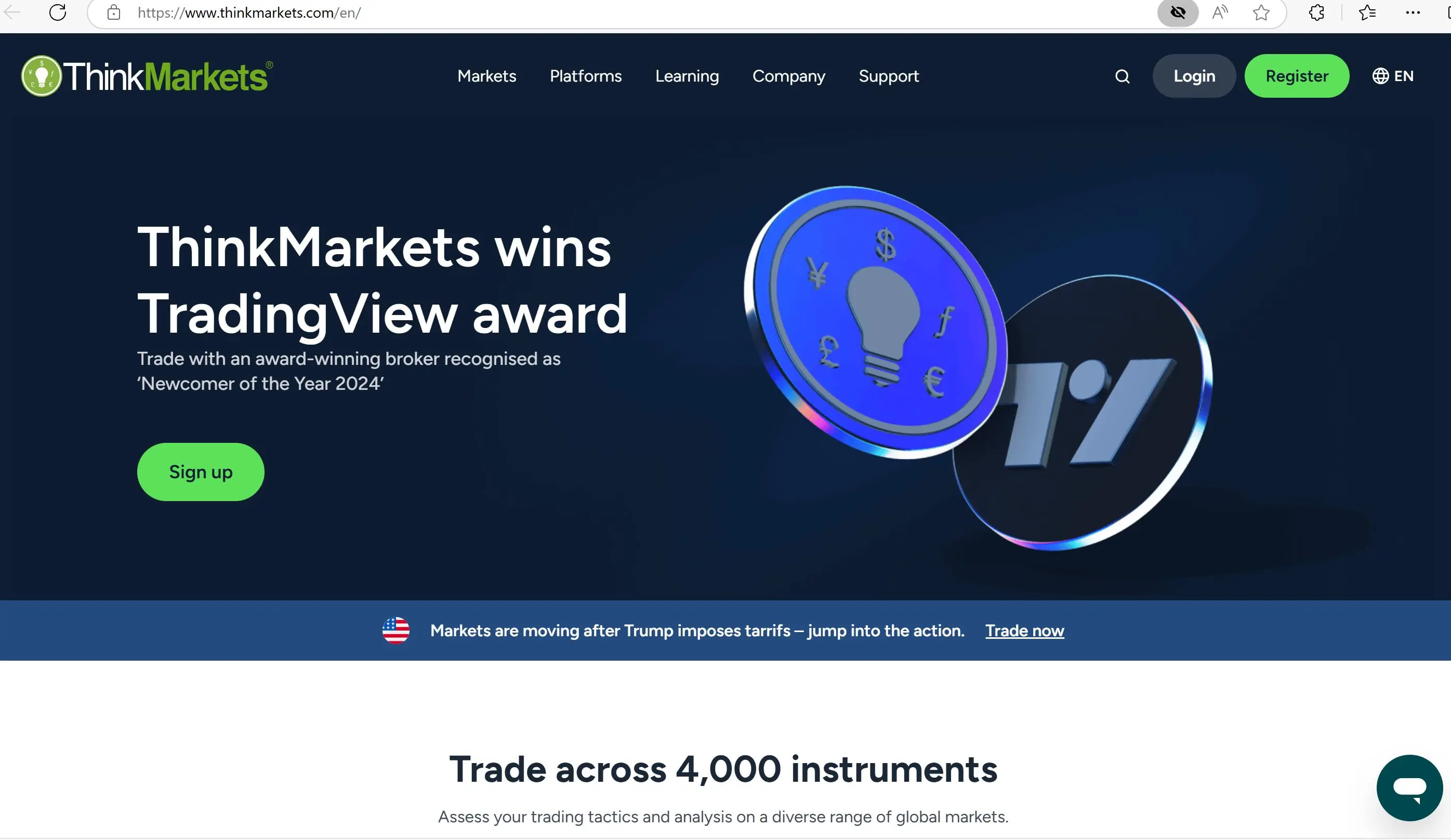 ThinkMarkets' homepage ThinkMarkets' homepage