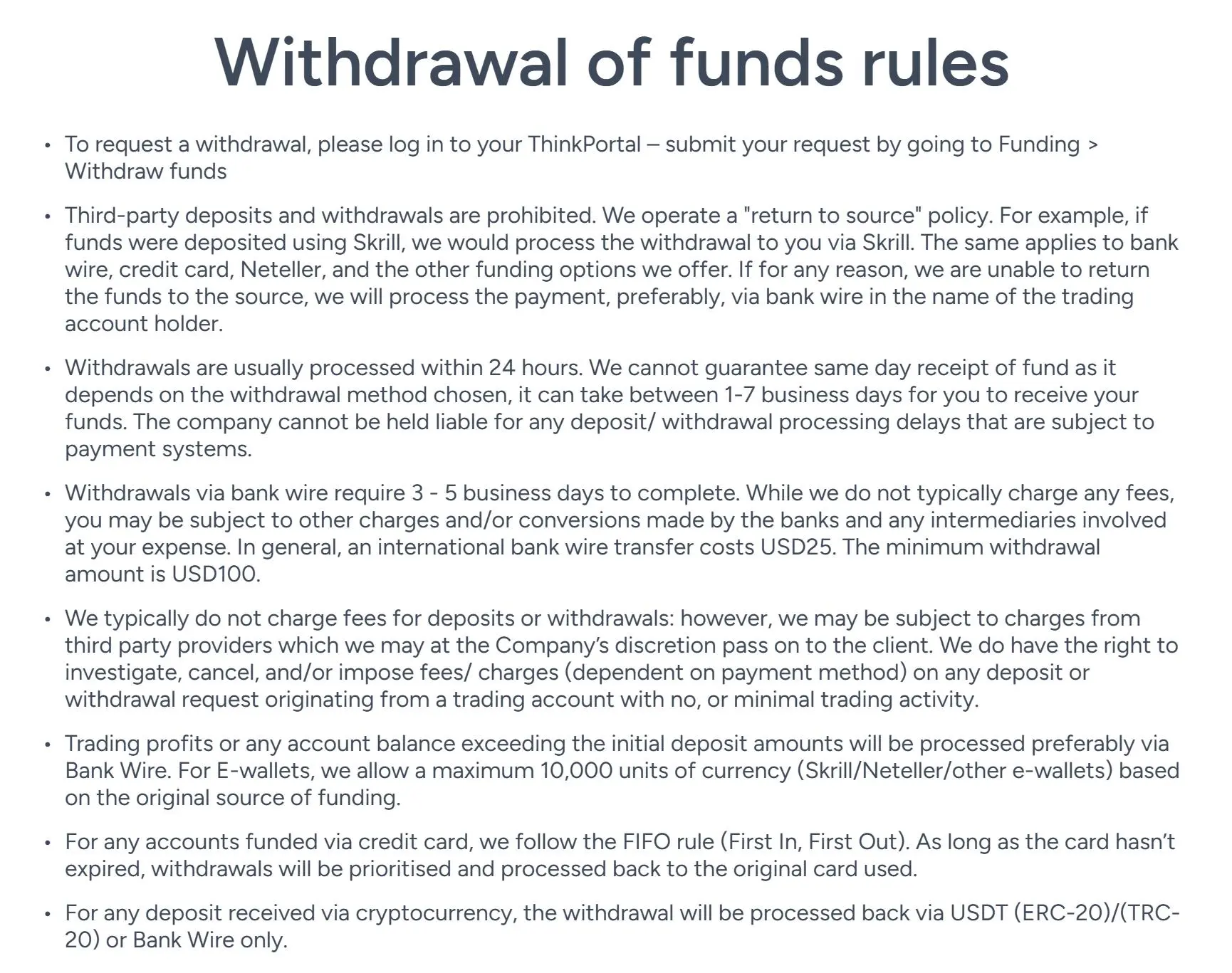 Withdrawal of funds rules Withdrawal of funds rules