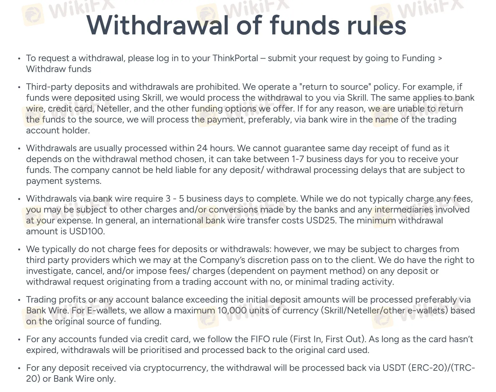 Withdrawal of funds rules