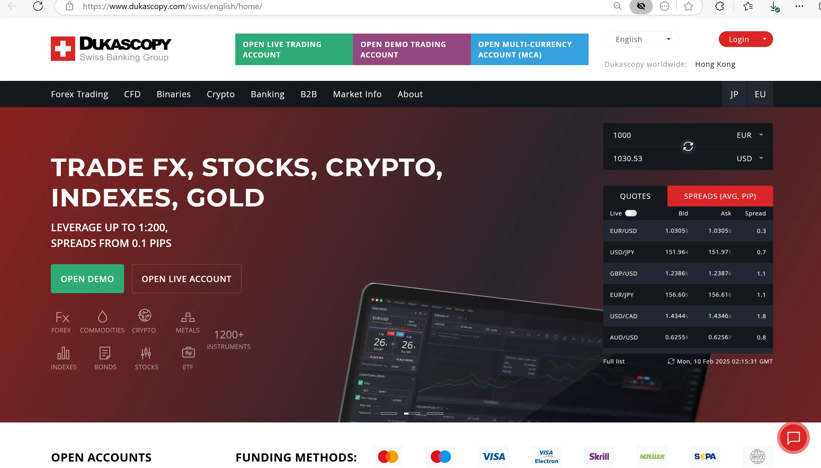 Dukascopy's homepage Dukascopy's homepage