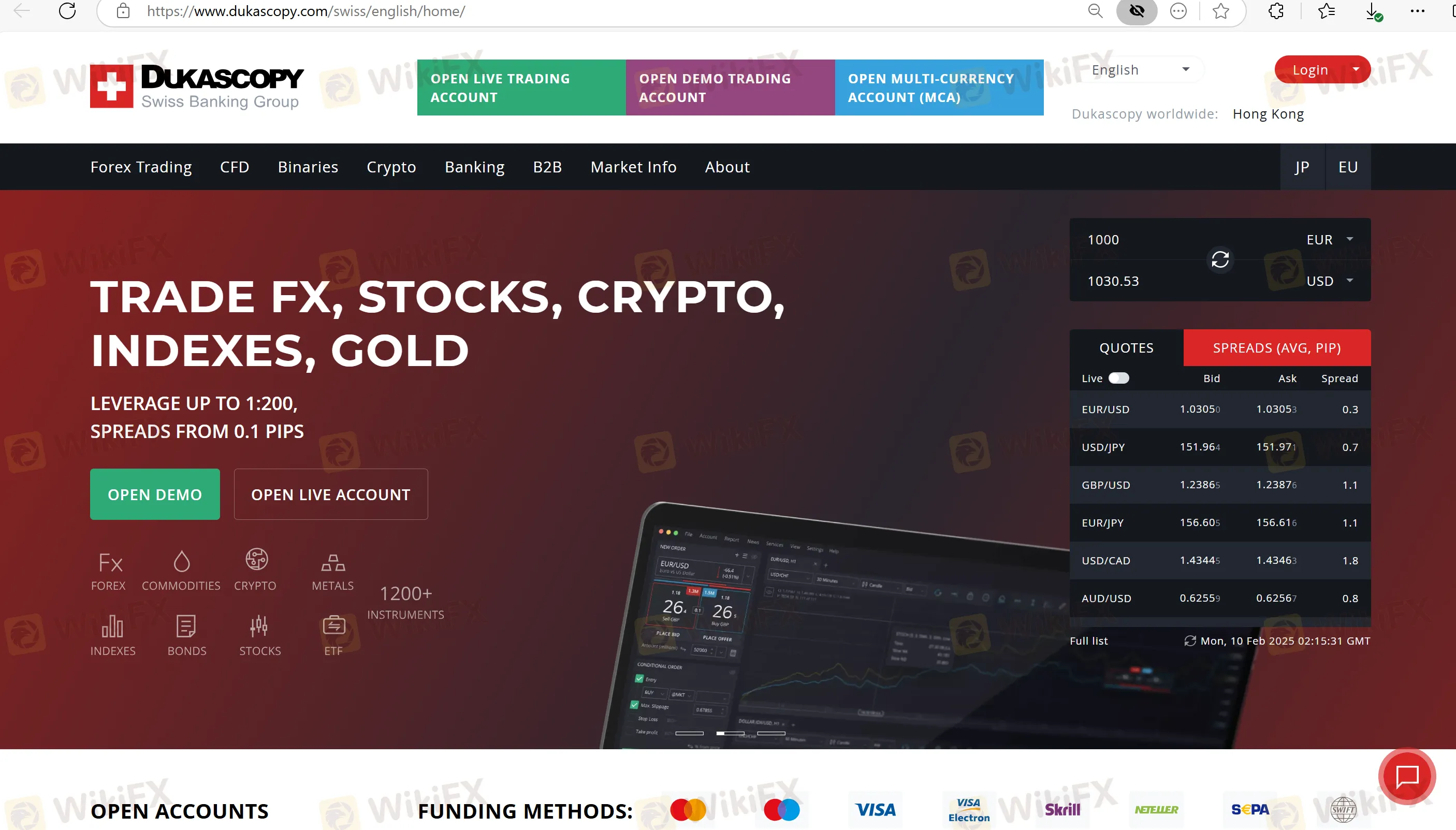 Dukascopy's homepage
