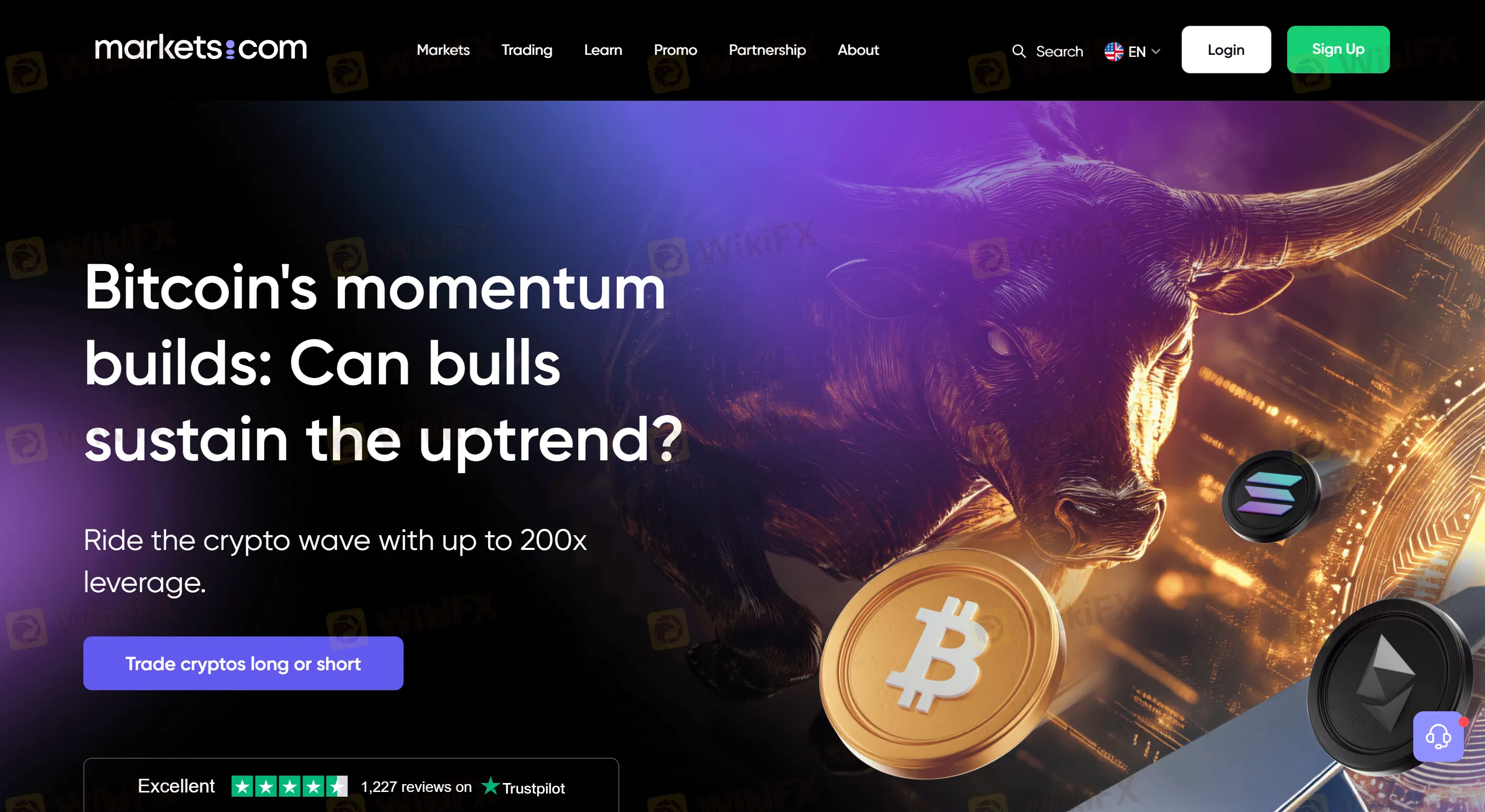 Markets.com's homepage