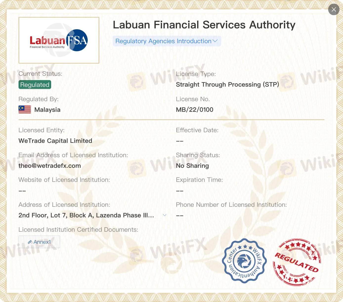 Regulatory Status Regulatory Status