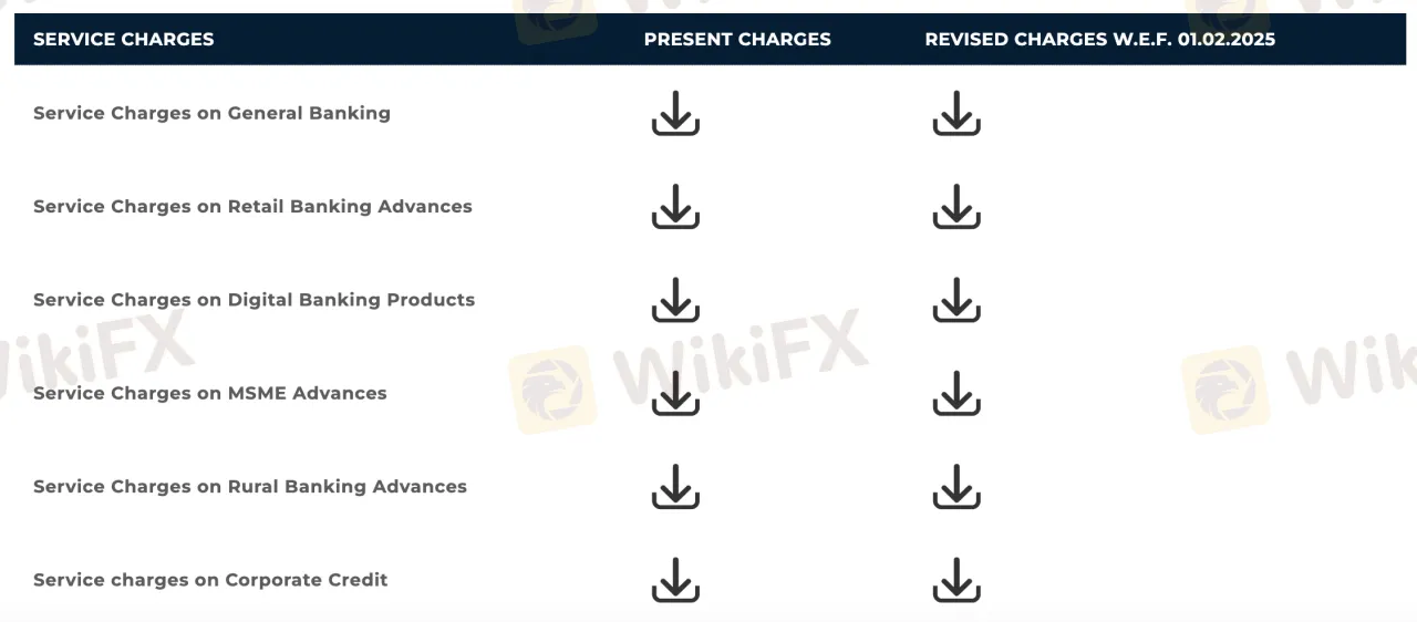 Bank of India Fees