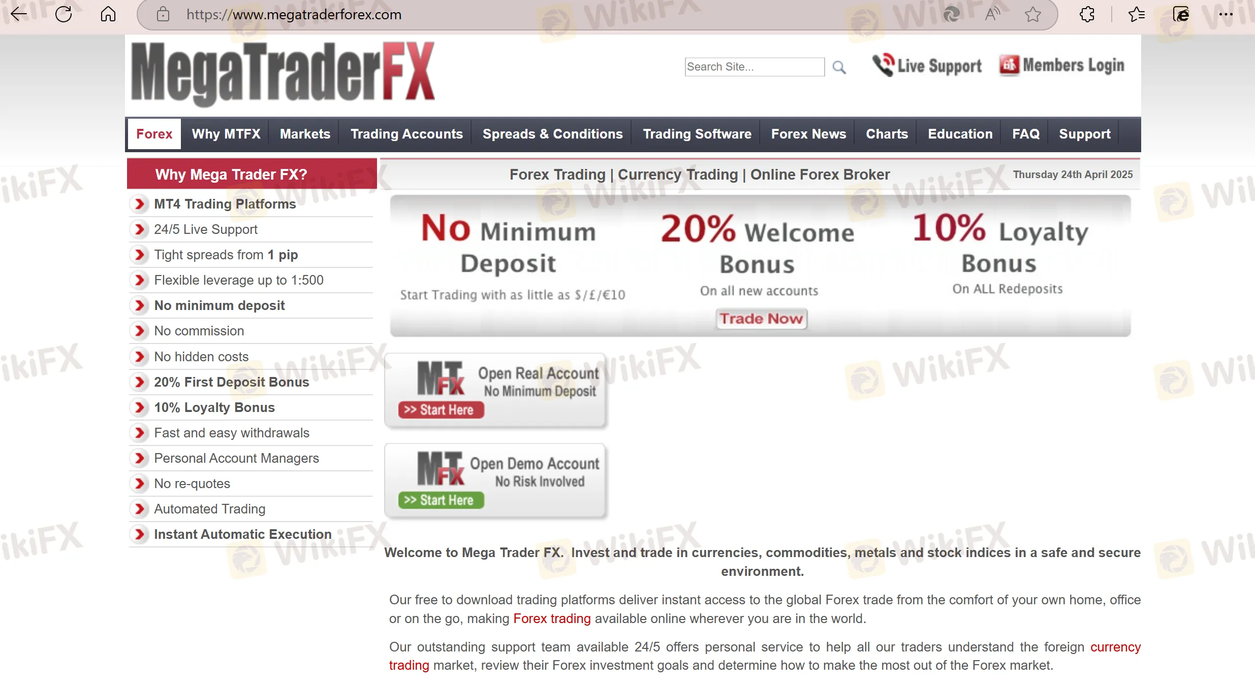 MTFX's page d'accueil