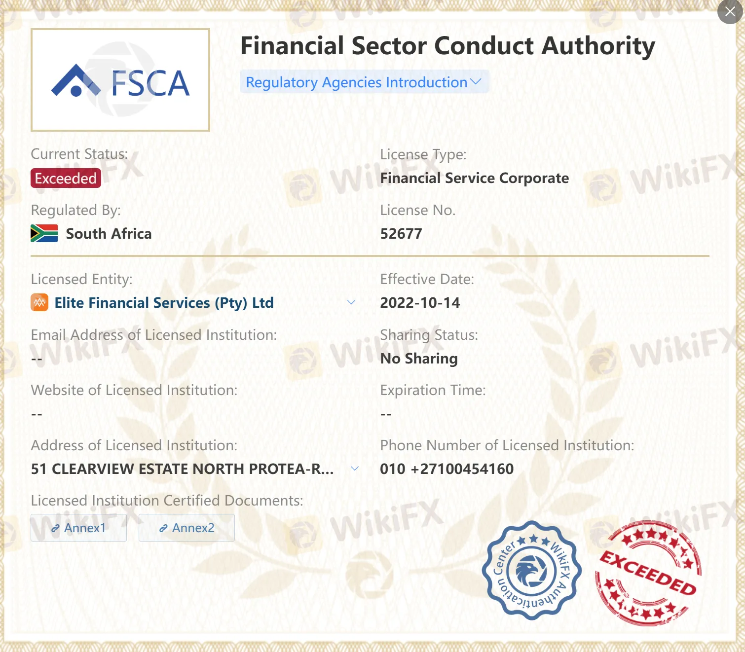 Licença FSCA excedida