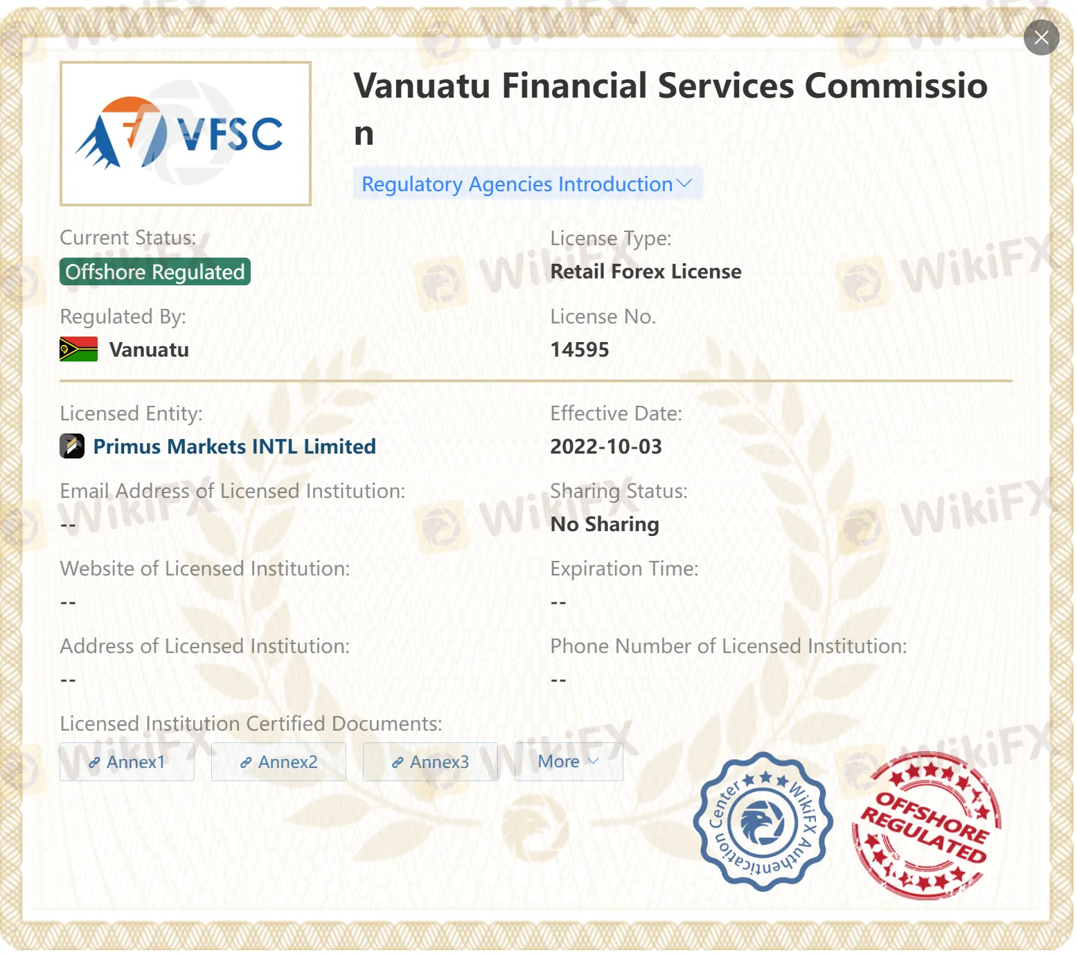 Offshore regulated by VFSC