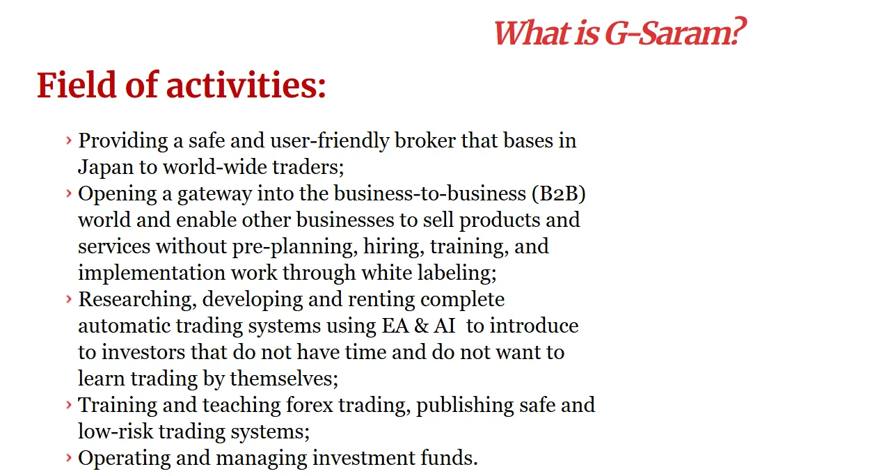 G-Saram Field of activities G-Saram Field of activities