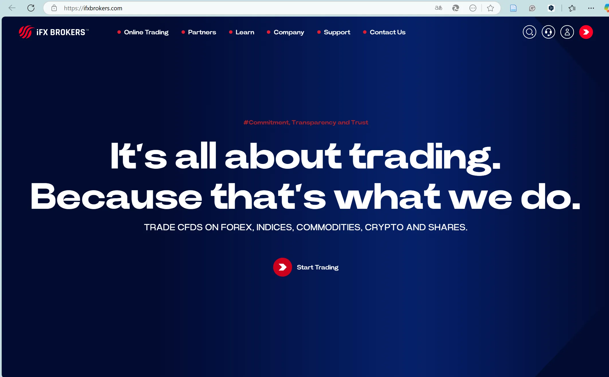 IFX Brokers' ana sayfası