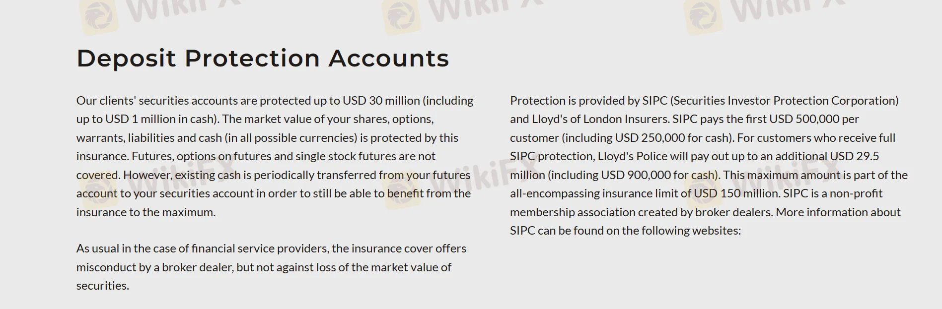 Deposit protection accounts