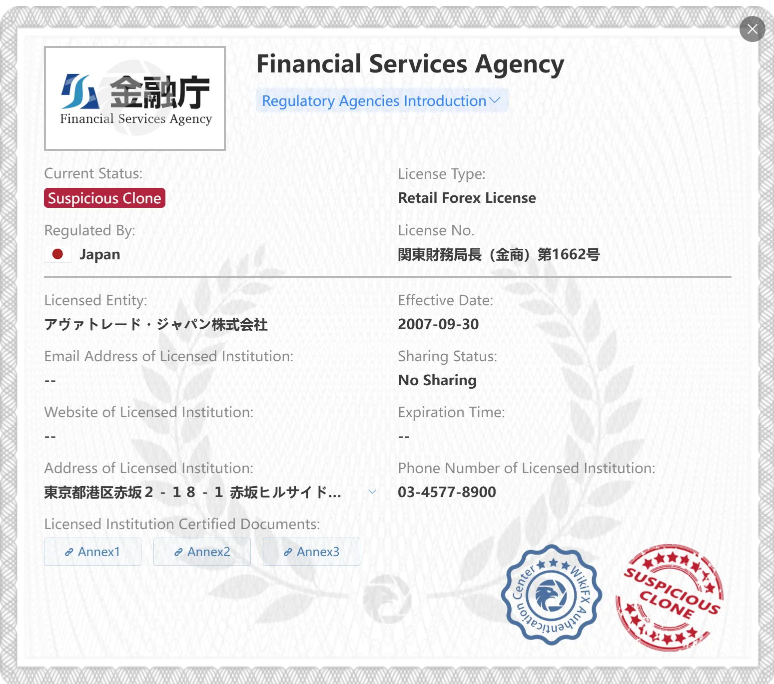 可疑克隆FSA许可证 可疑克隆FSA许可证