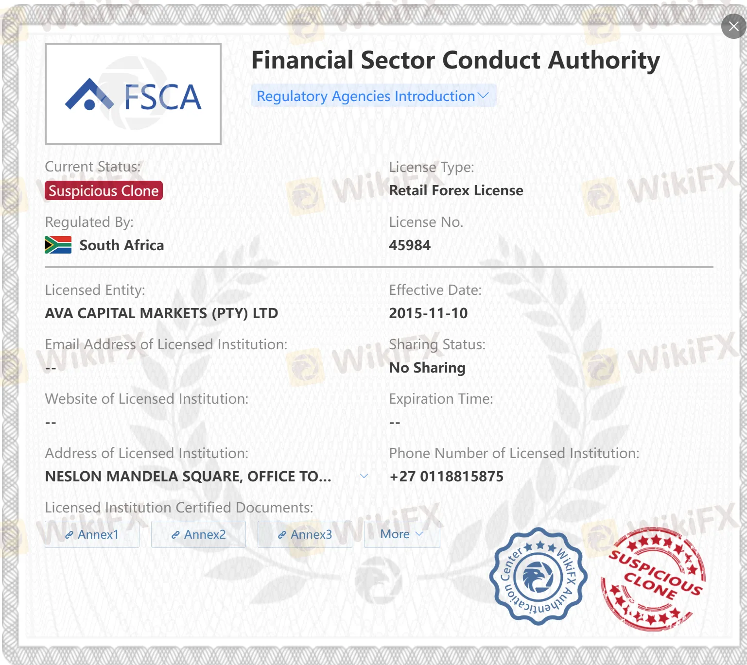 Suspicious clone FSCA license