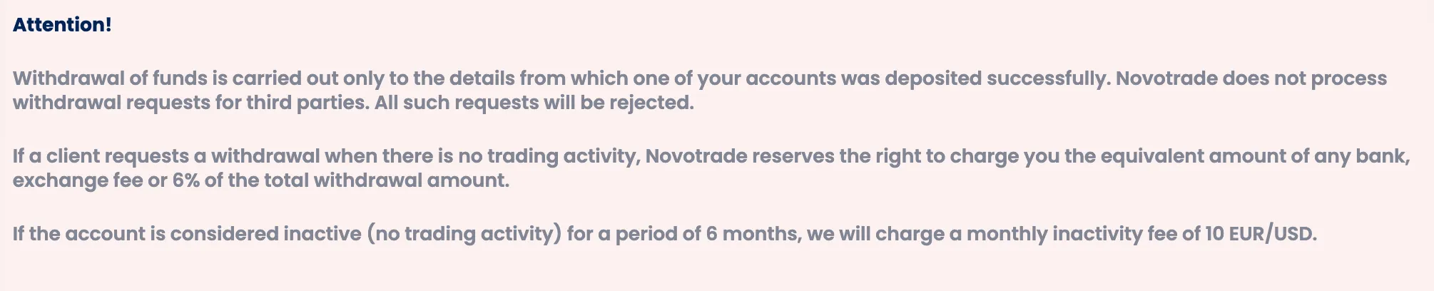 Novotrend Fees