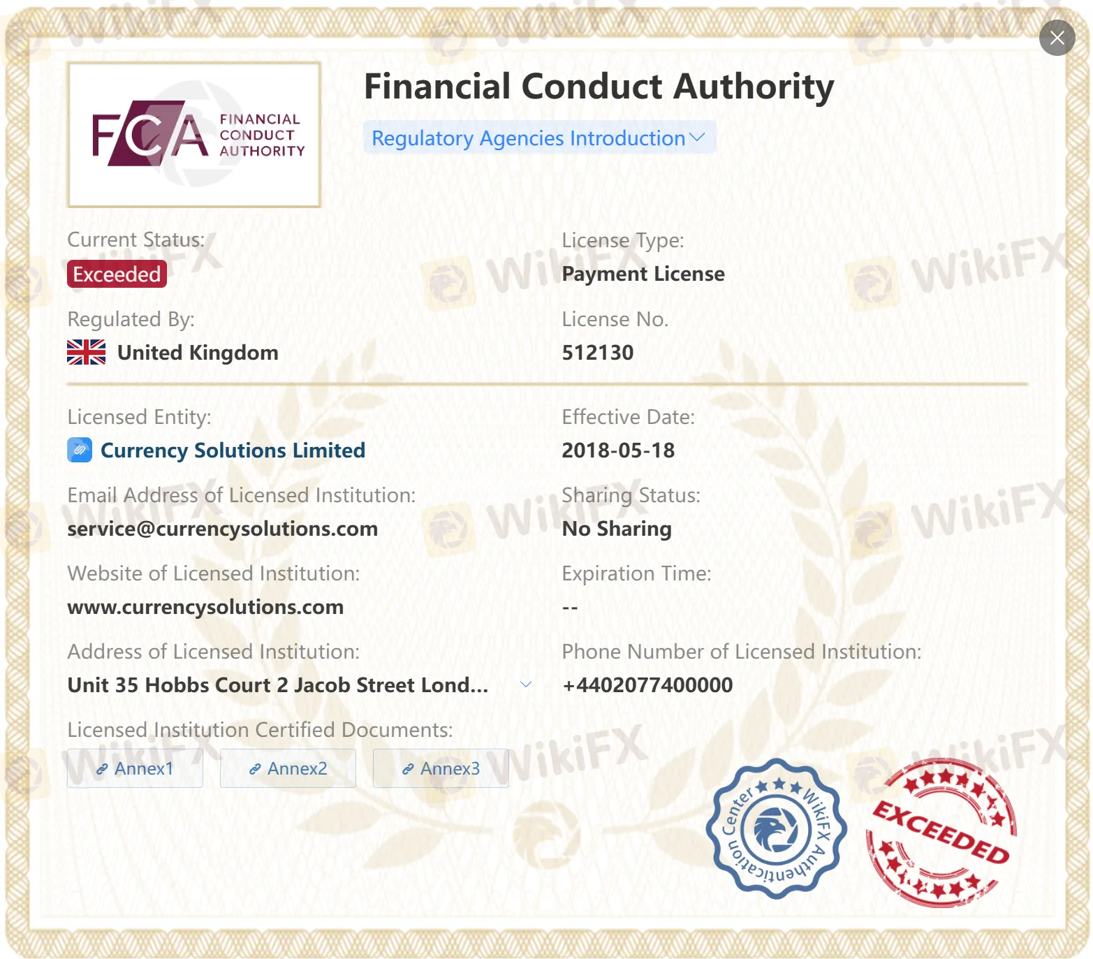 Exceeded FCA license