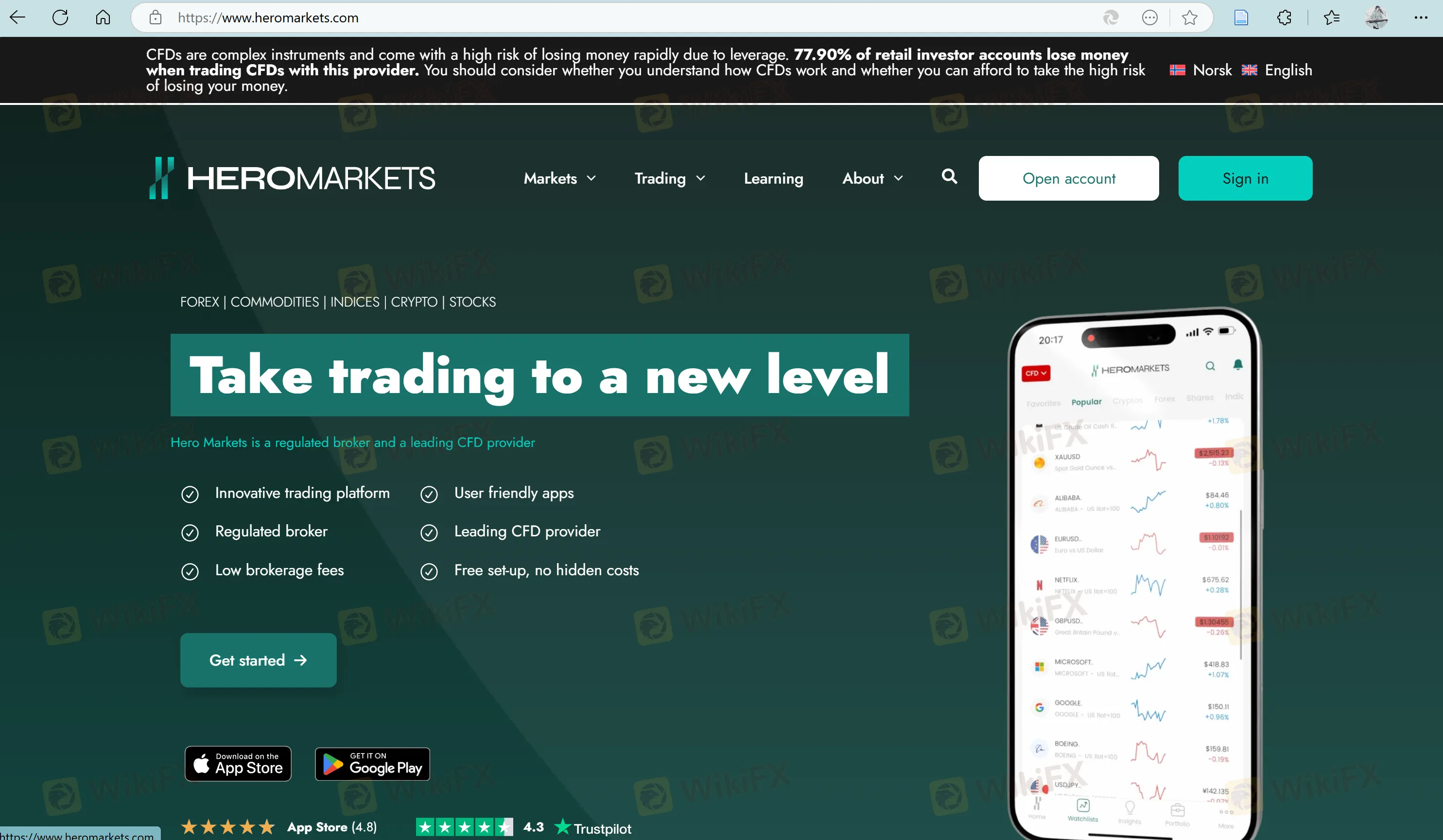 Hero Markets' homepage