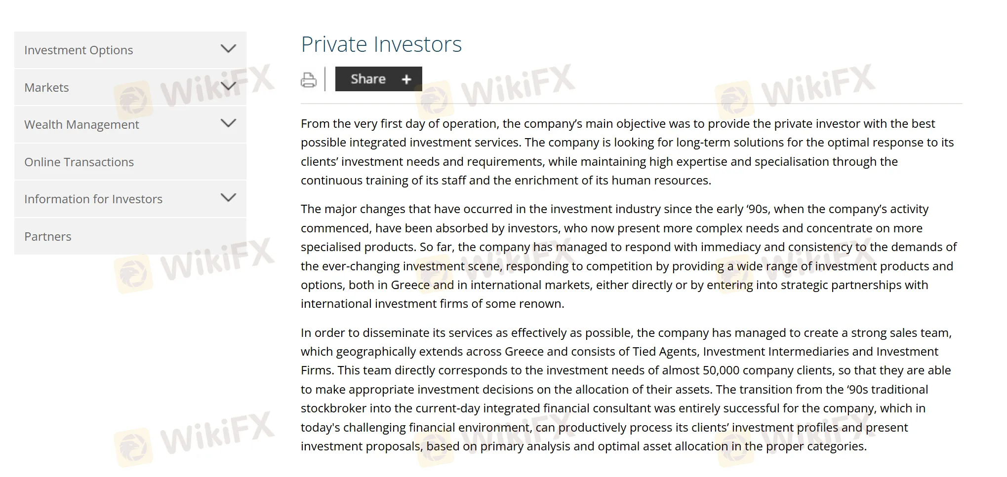 Services for private investors