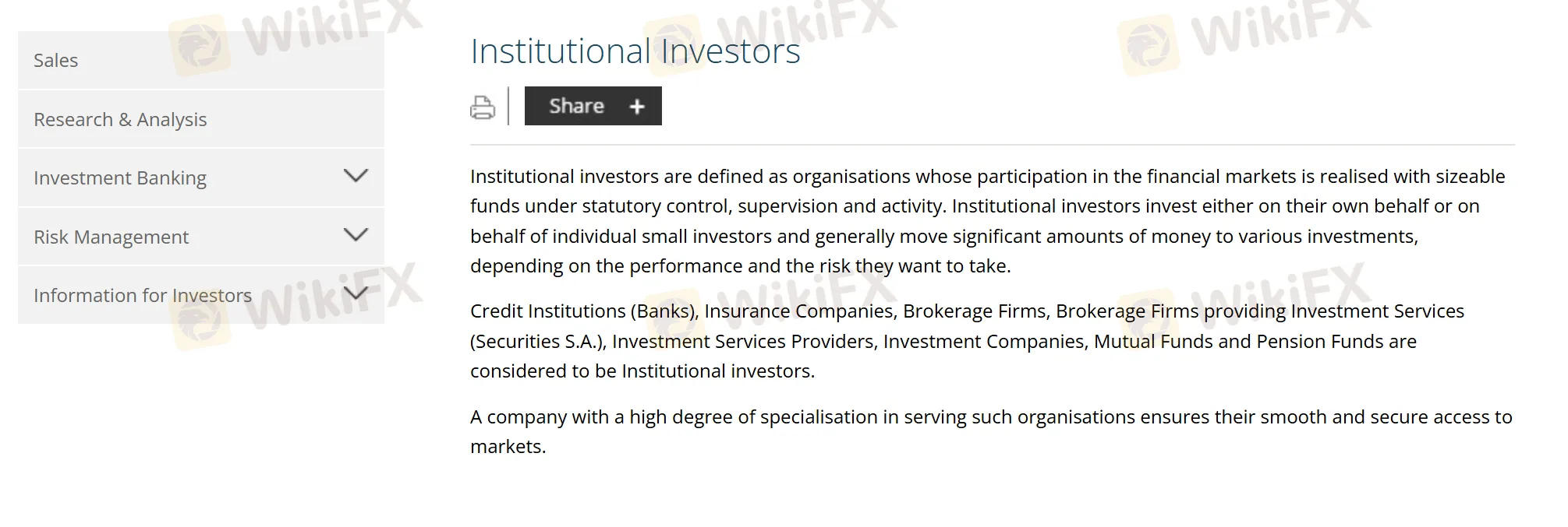 Services for institutional investors