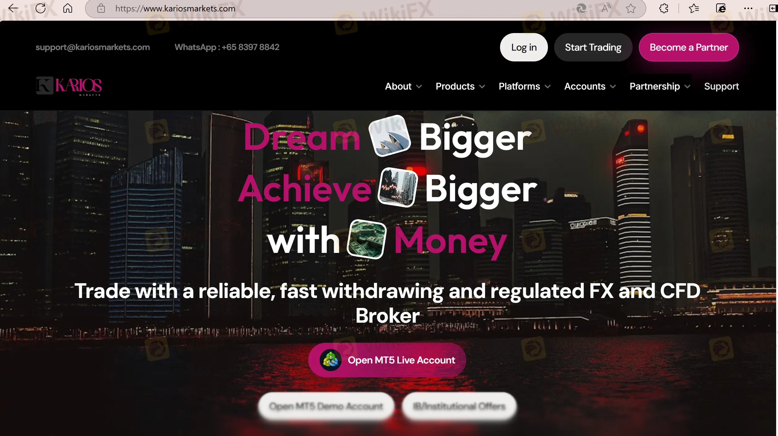 Karios Markets' homepage