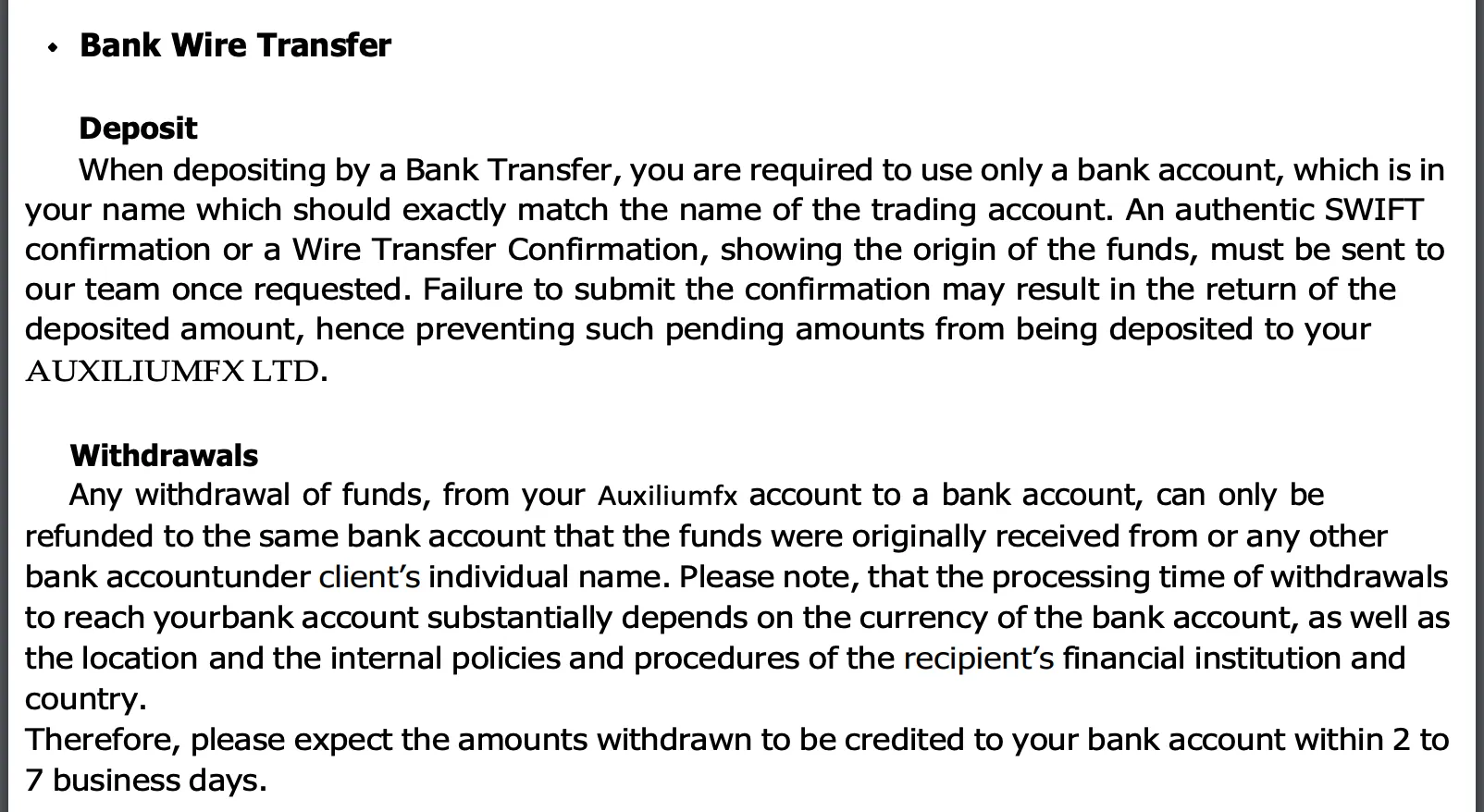 Deposit and Withdrawal