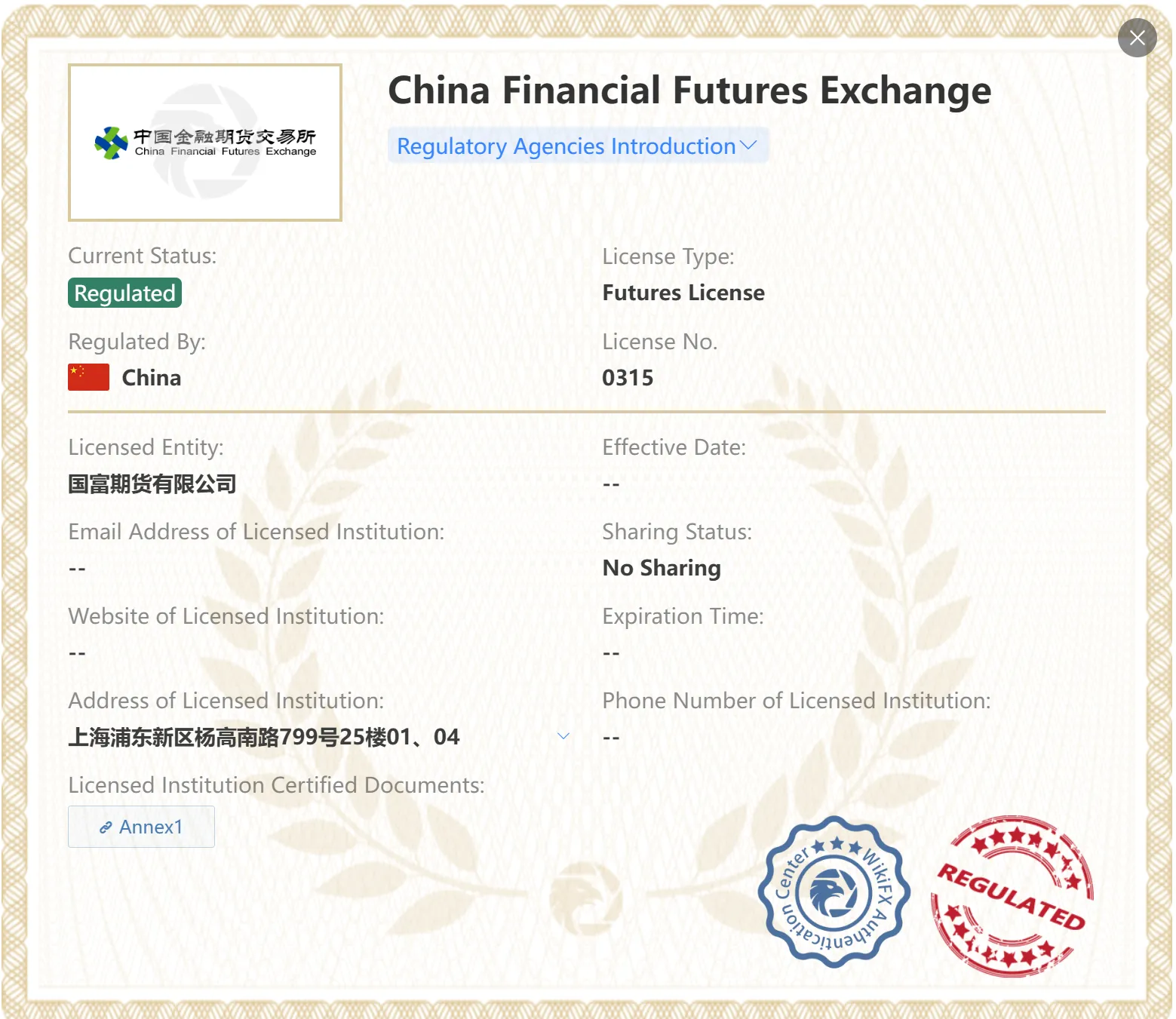 GUO FU FUTURES 라이선스