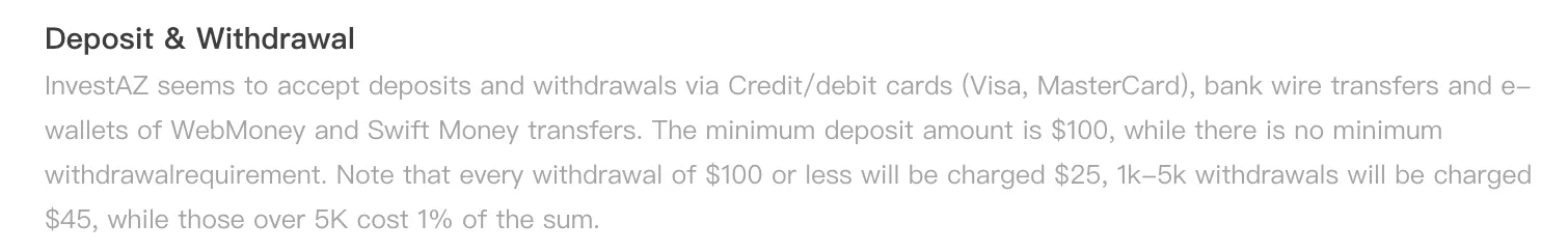 InvestAZ deposit and withdrawal InvestAZ deposit and withdrawal