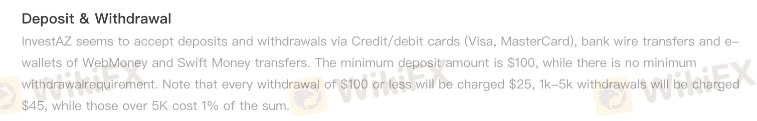  InvestAZ nạp và rút tiền