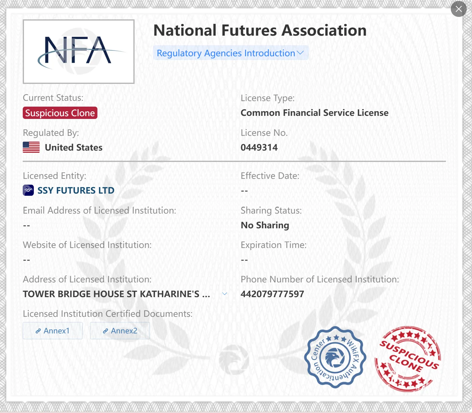 Licence NFA suspecte de clone Licence NFA suspecte de clone