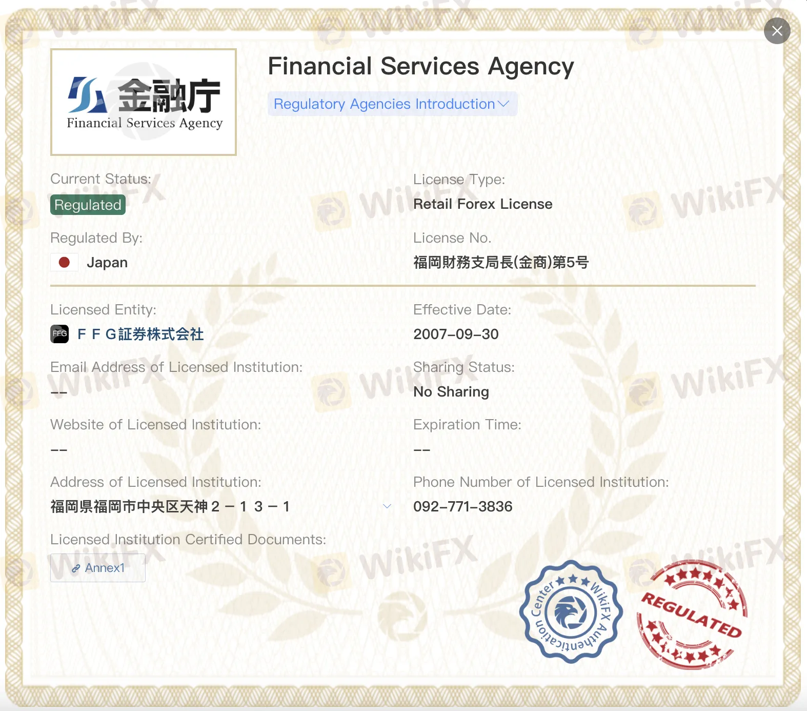 FFG Securities ใบอนุญาต