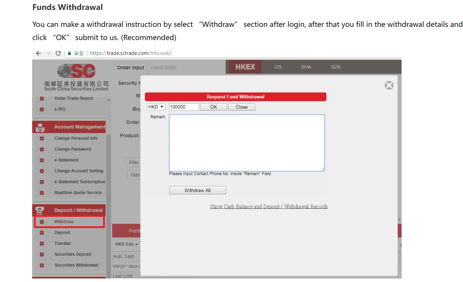 Funds withdrawal