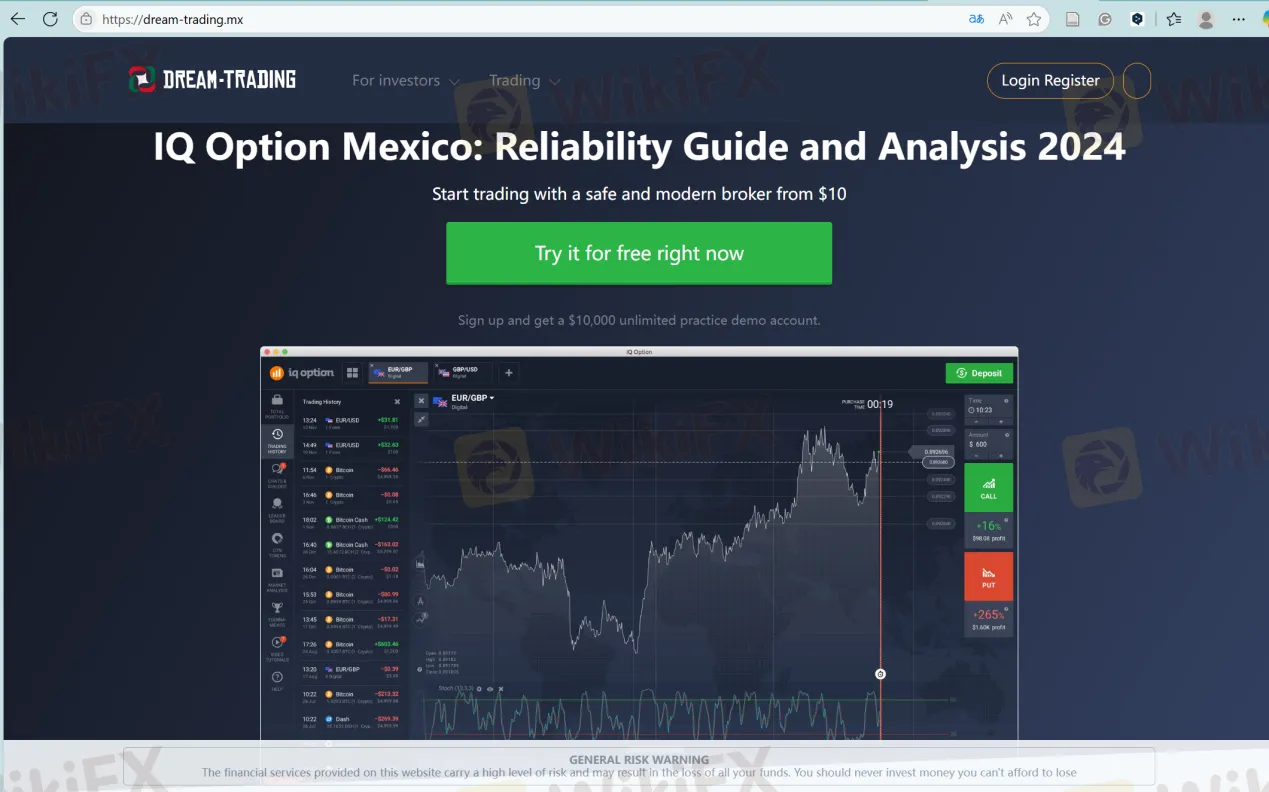 IQ Option's homepage