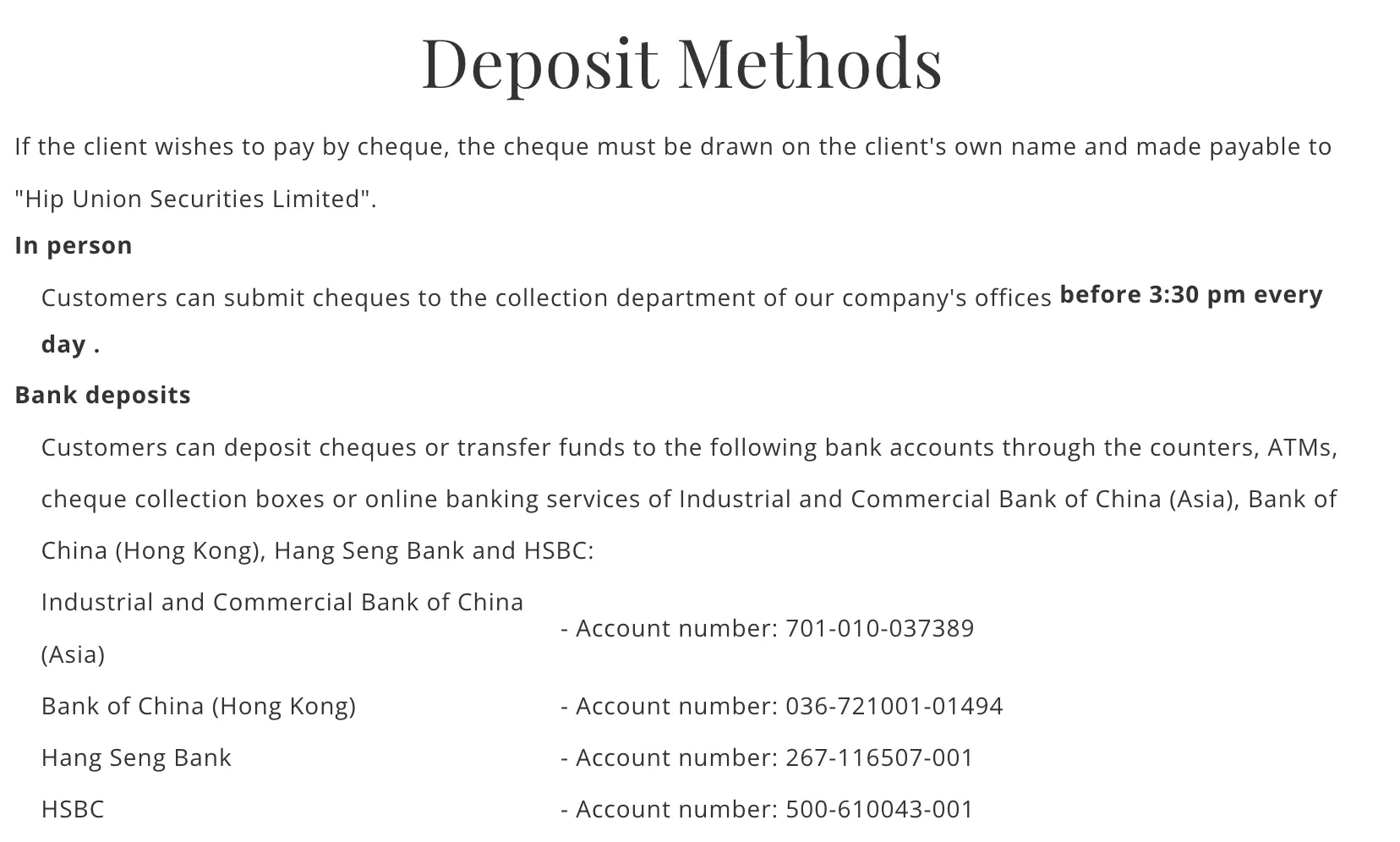 Mga paraan ng Pagdedeposito Mga paraan ng Pagdedeposito