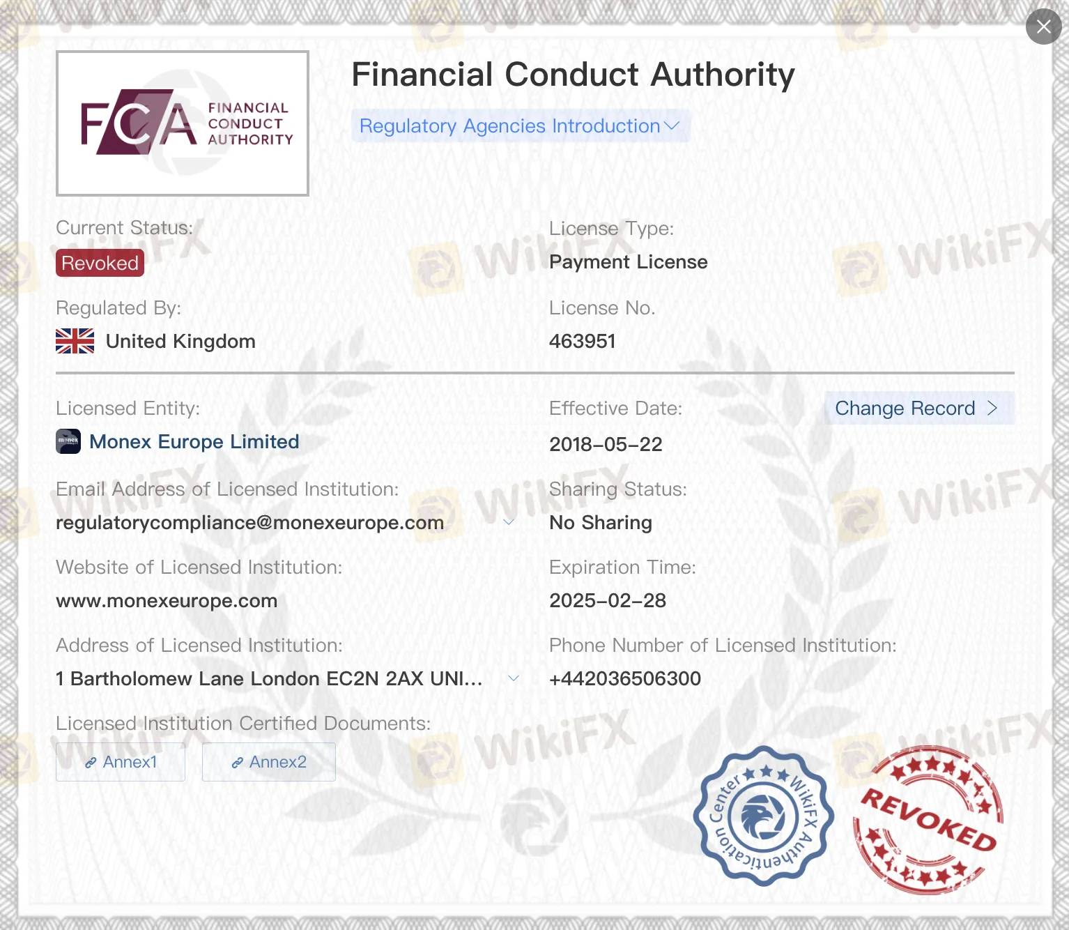 Revoked FCA license