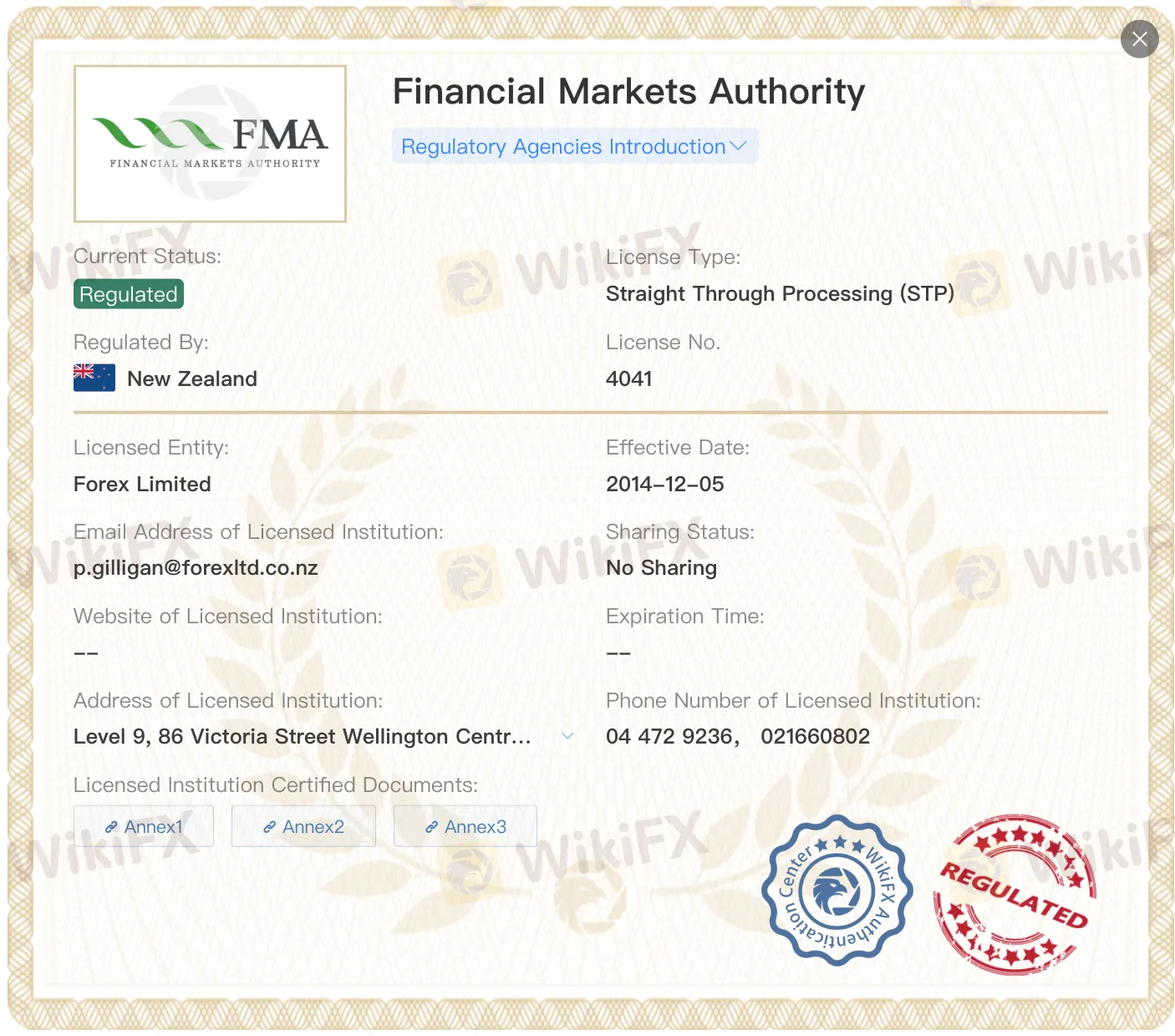 Forex Limited ライセンス
