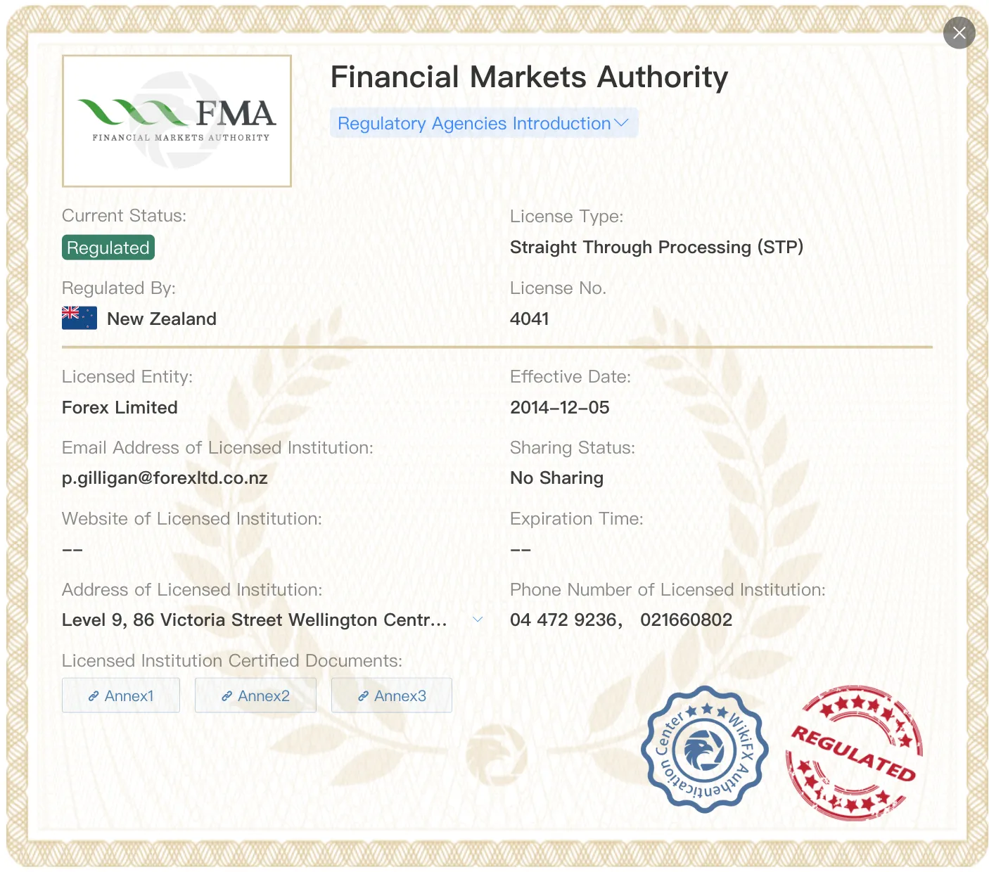 Forex Limited giấy phép