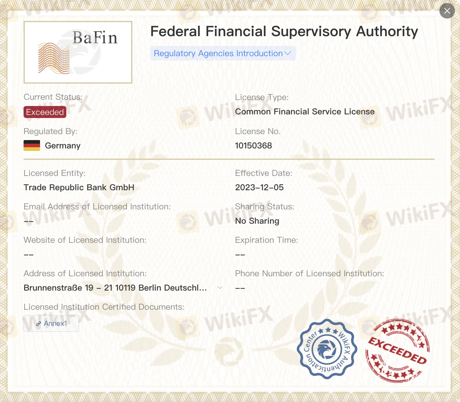 Exceeded BaFin license