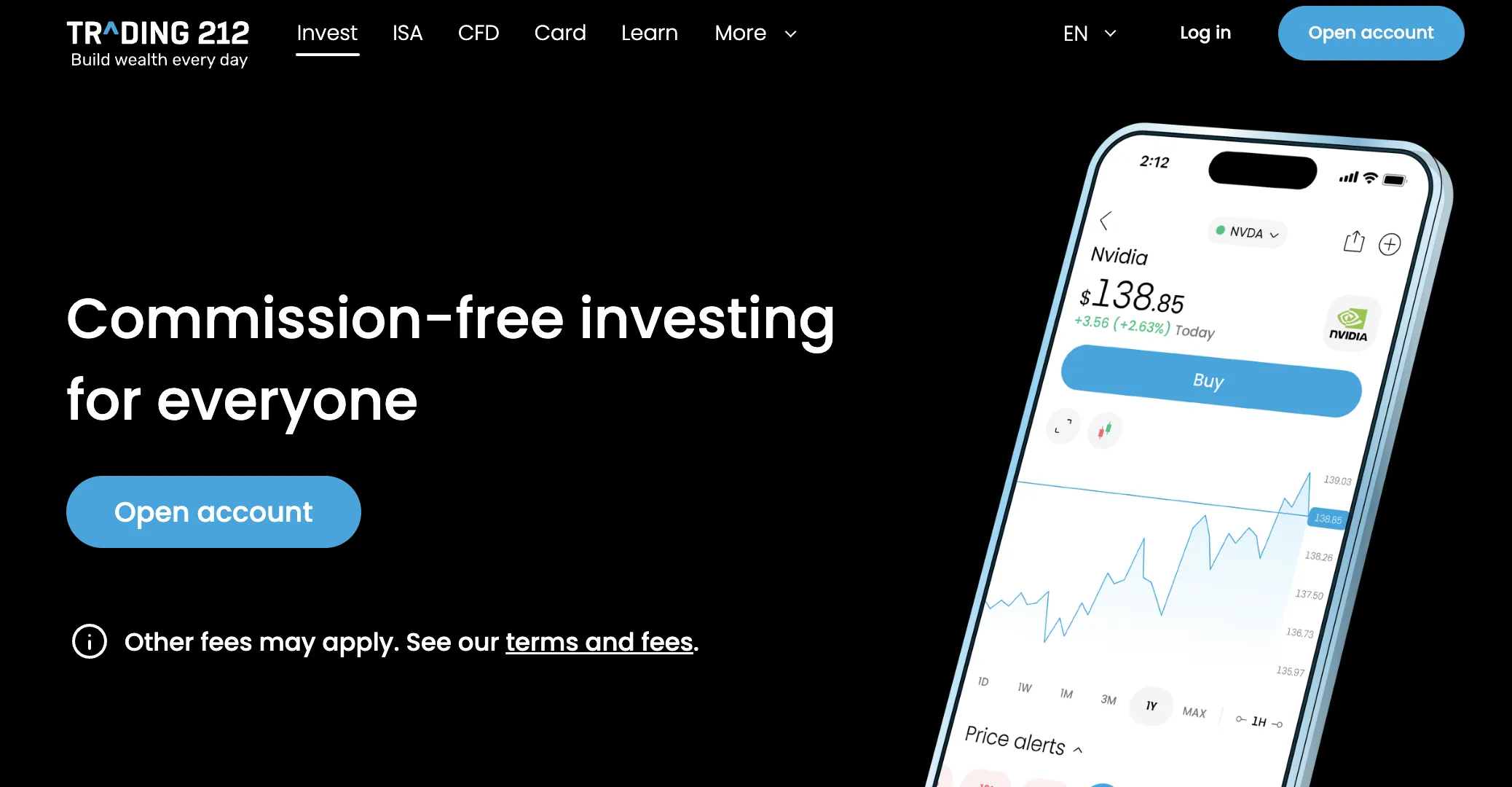 Trading 212's homepage