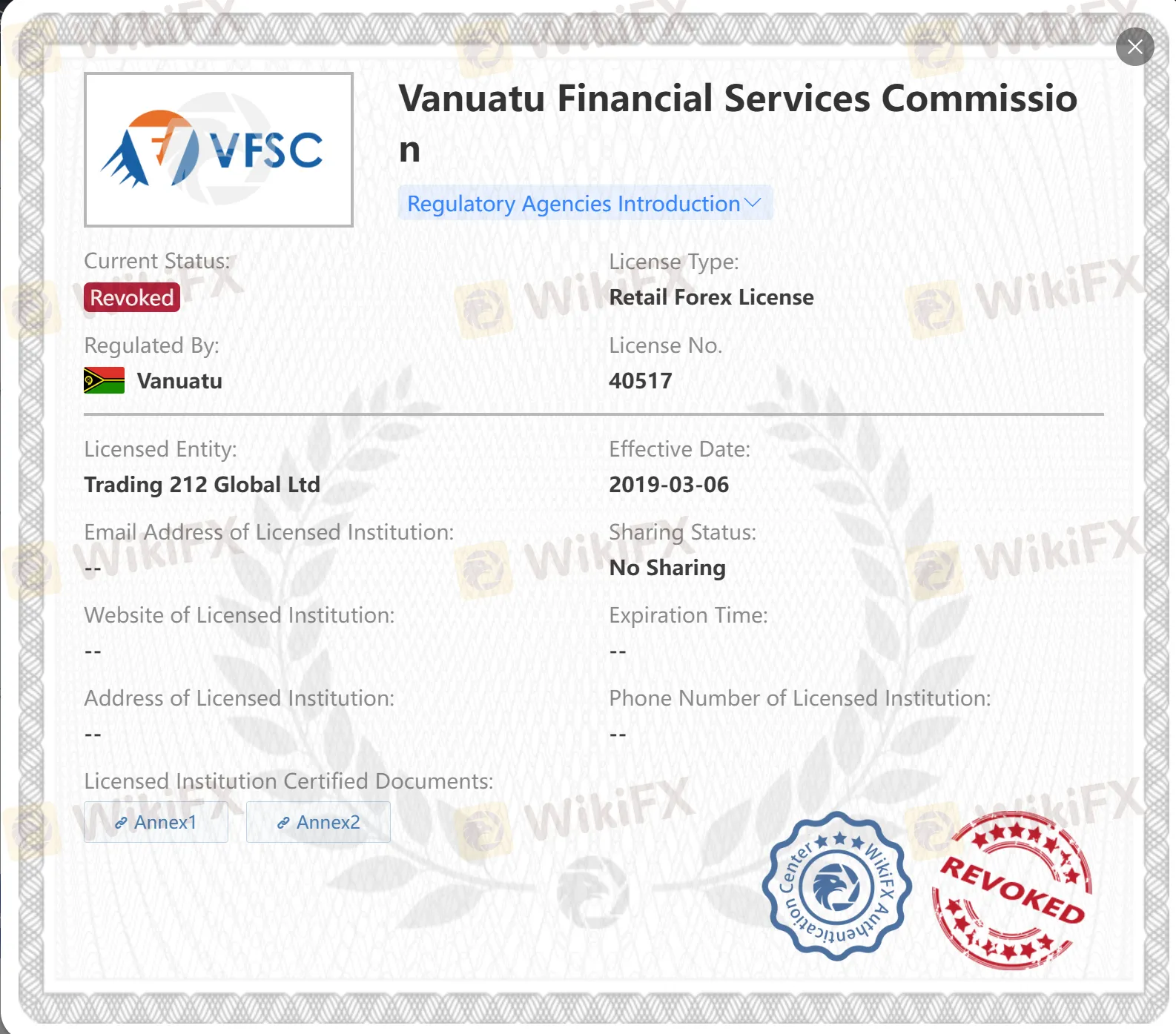 Аннулирована лицензия VFSC