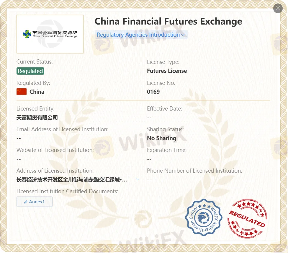 TIANFU FUTURES license