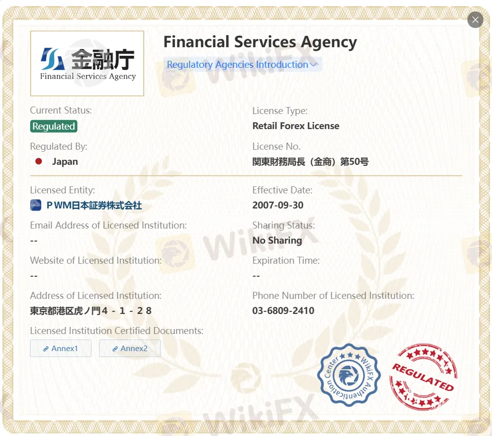 PWM Japan Securities lisensya