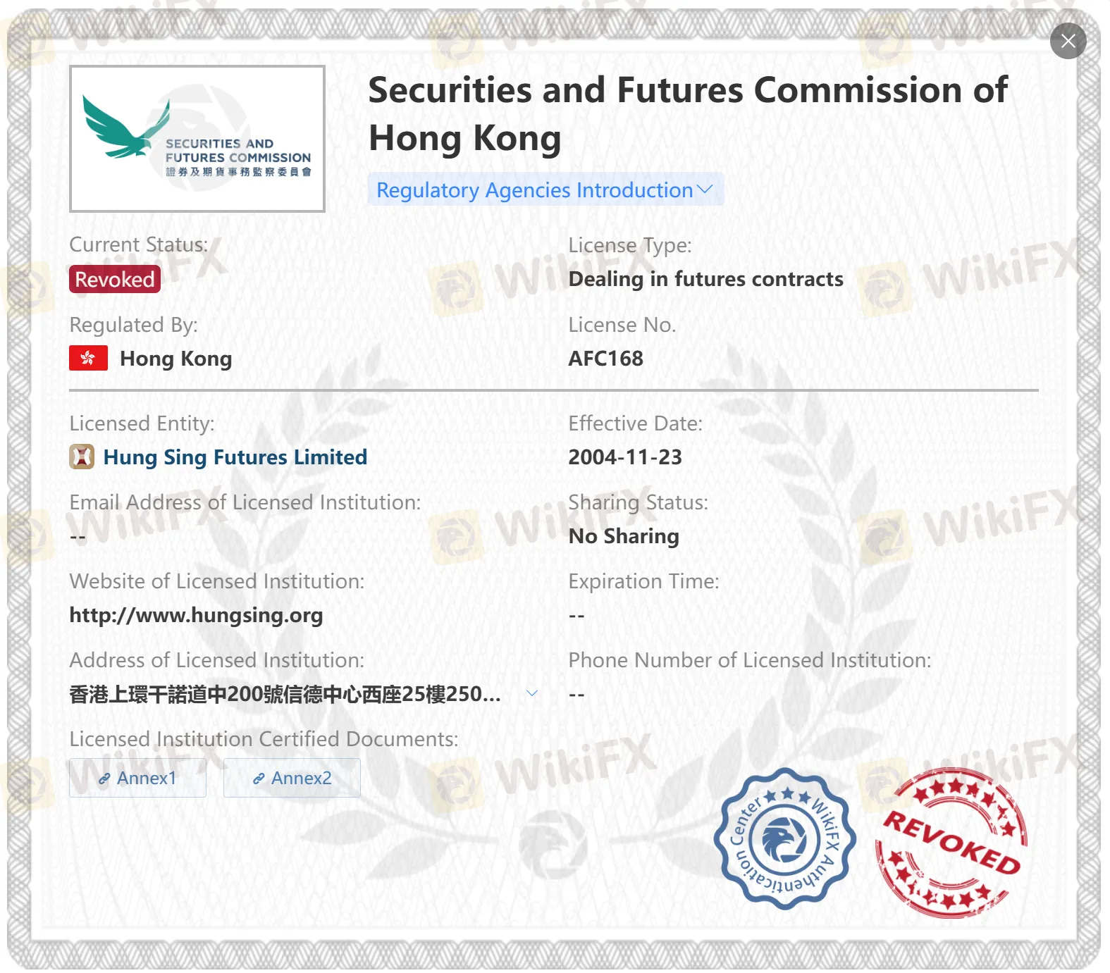 Revoked SFC license