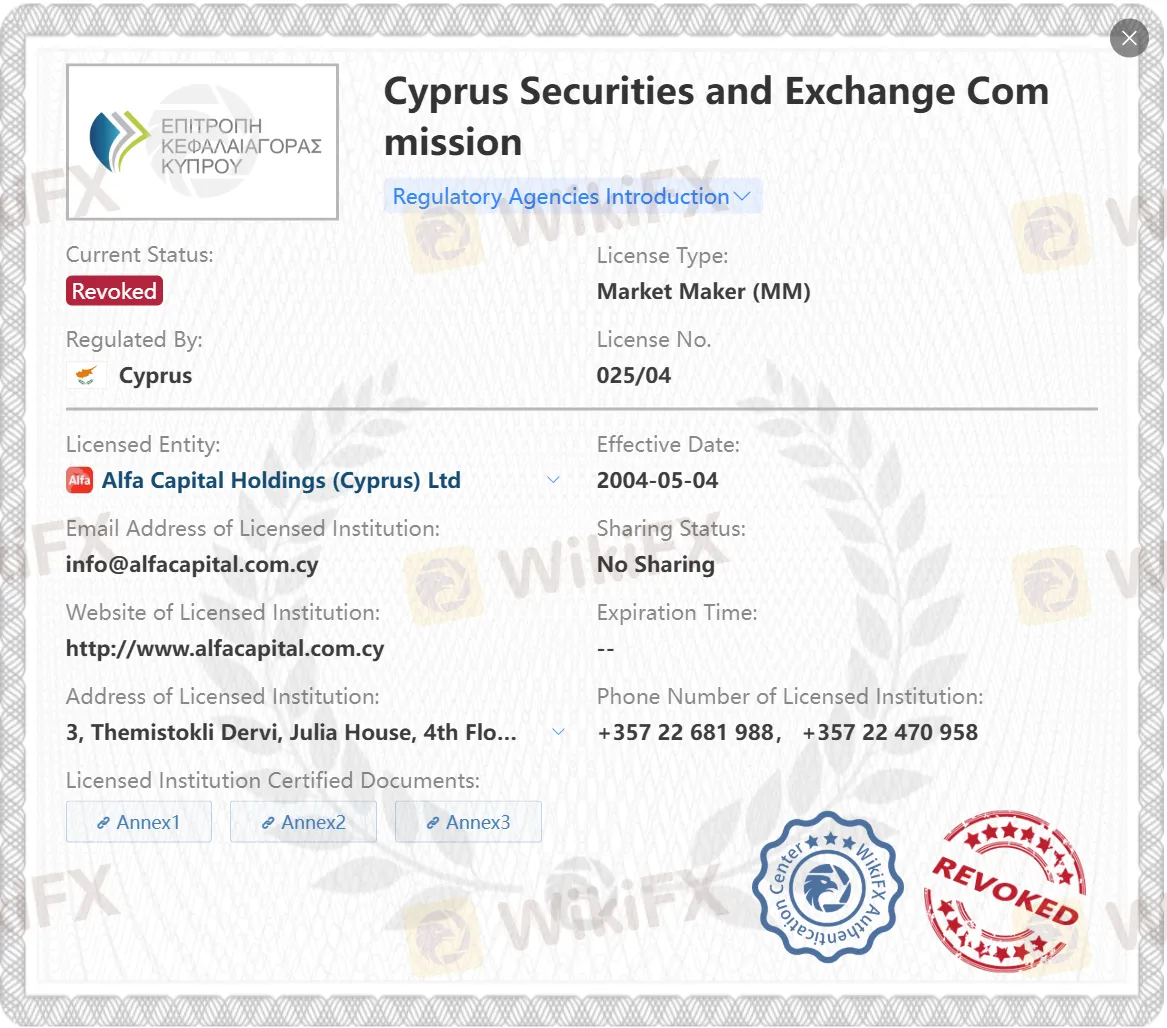 Licencia CySEC revocada